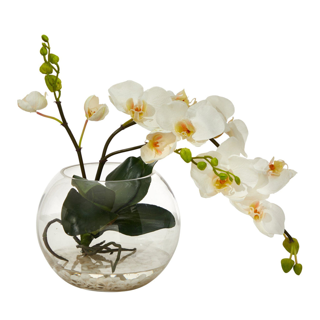 13” Phalaenopsis Orchid Artificial Arrangement in Glass Vase