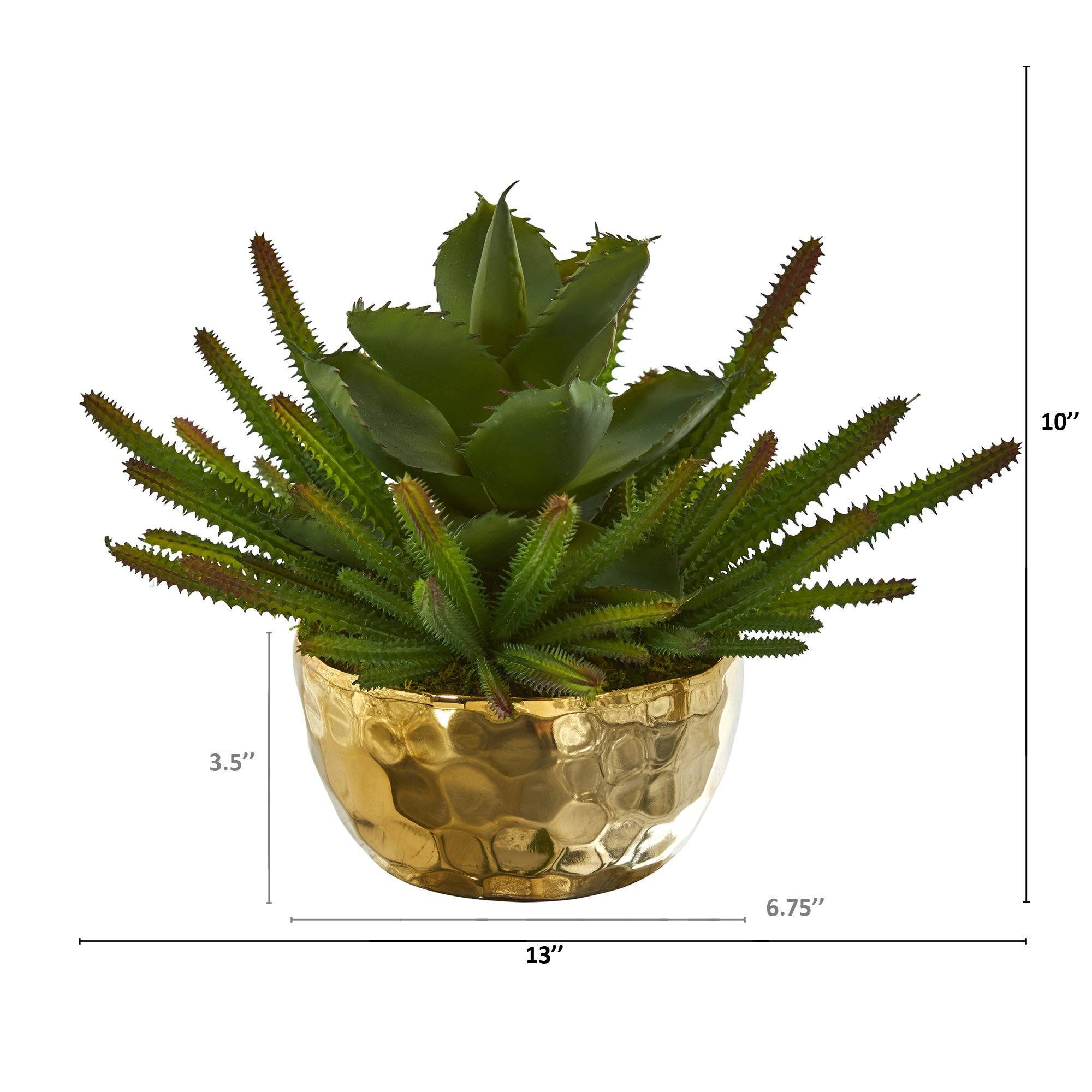 13” Succulent Artificial Plant in Gold Bowl