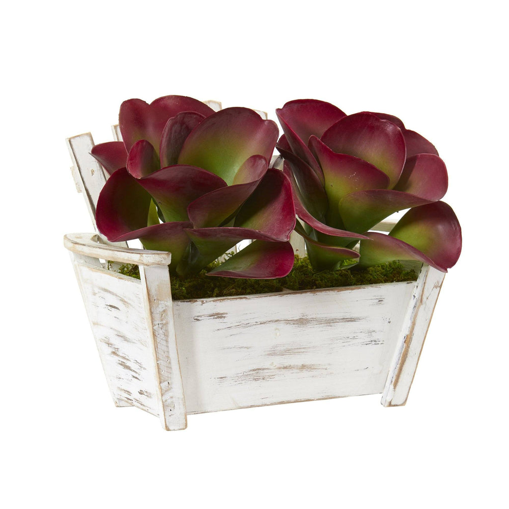 13” Succulent Artificial Plant in Wooden Bench Planter