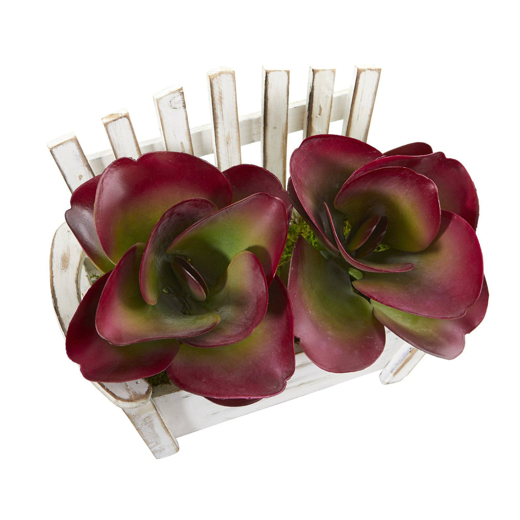 13” Succulent Artificial Plant in Wooden Bench Planter