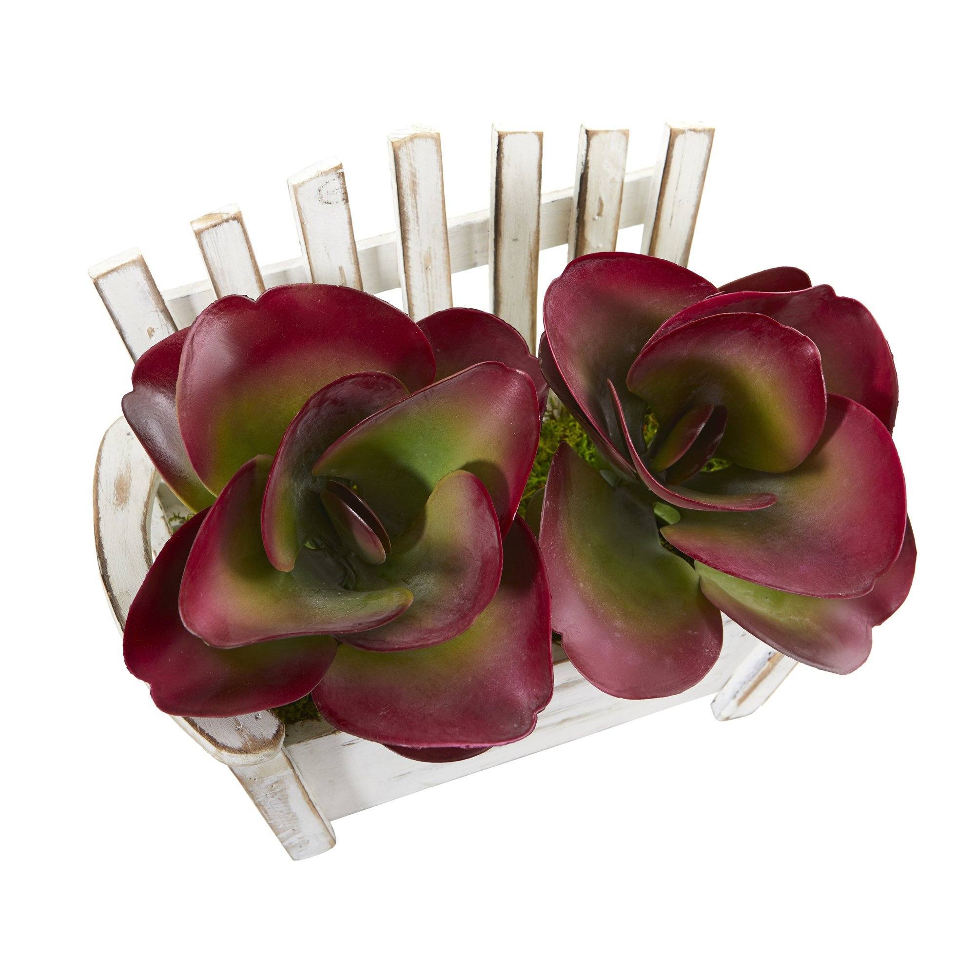 13” Succulent Artificial Plant in Wooden Bench Planter