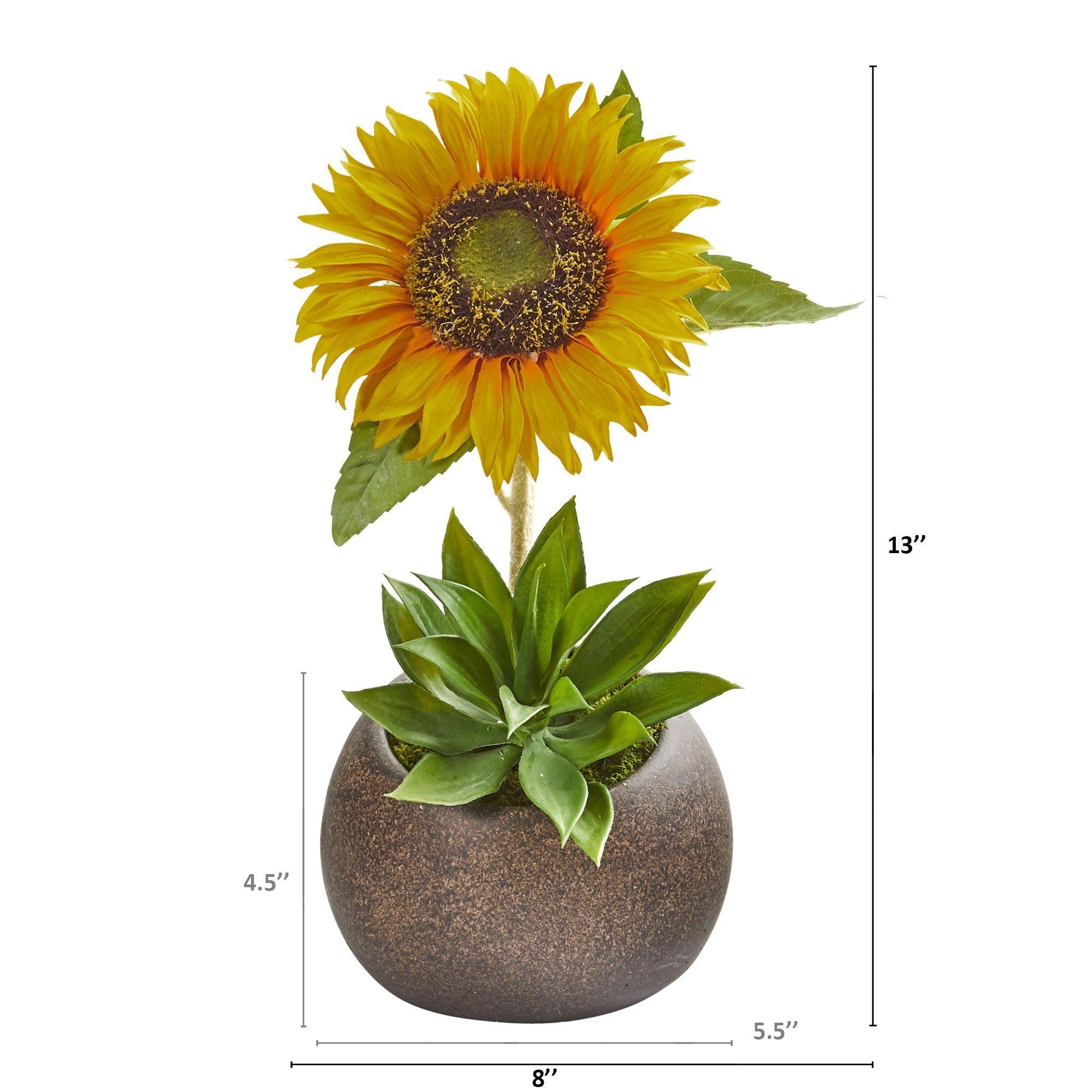 13” Sunflower and Agave Artificial Arrangement in Stone Vase