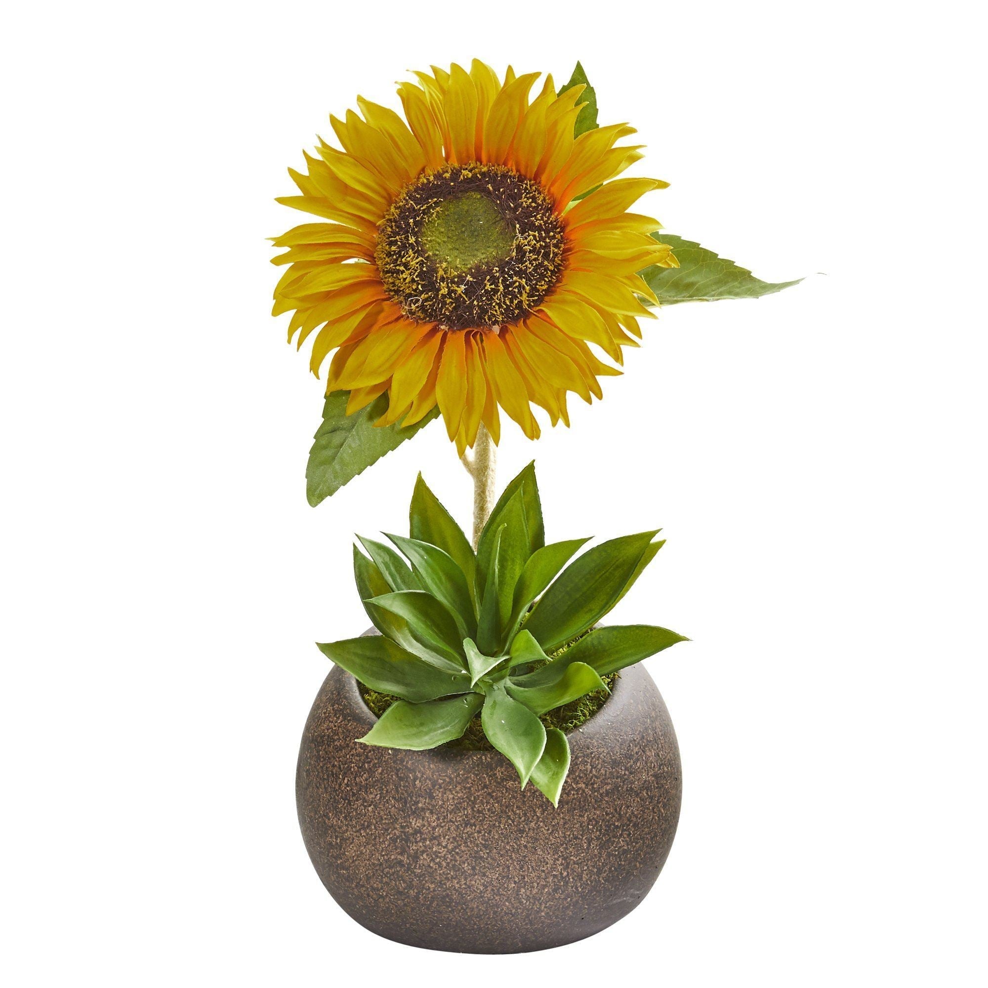 13” Sunflower and Agave Artificial Arrangement in Stone Vase