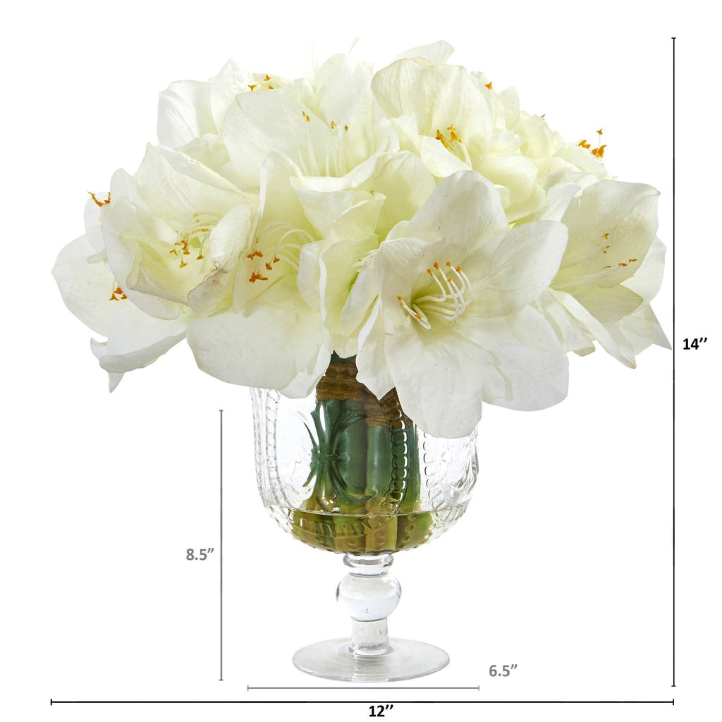 14” Amaryllis Bouquet Artificial Arrangement in Royal Vase