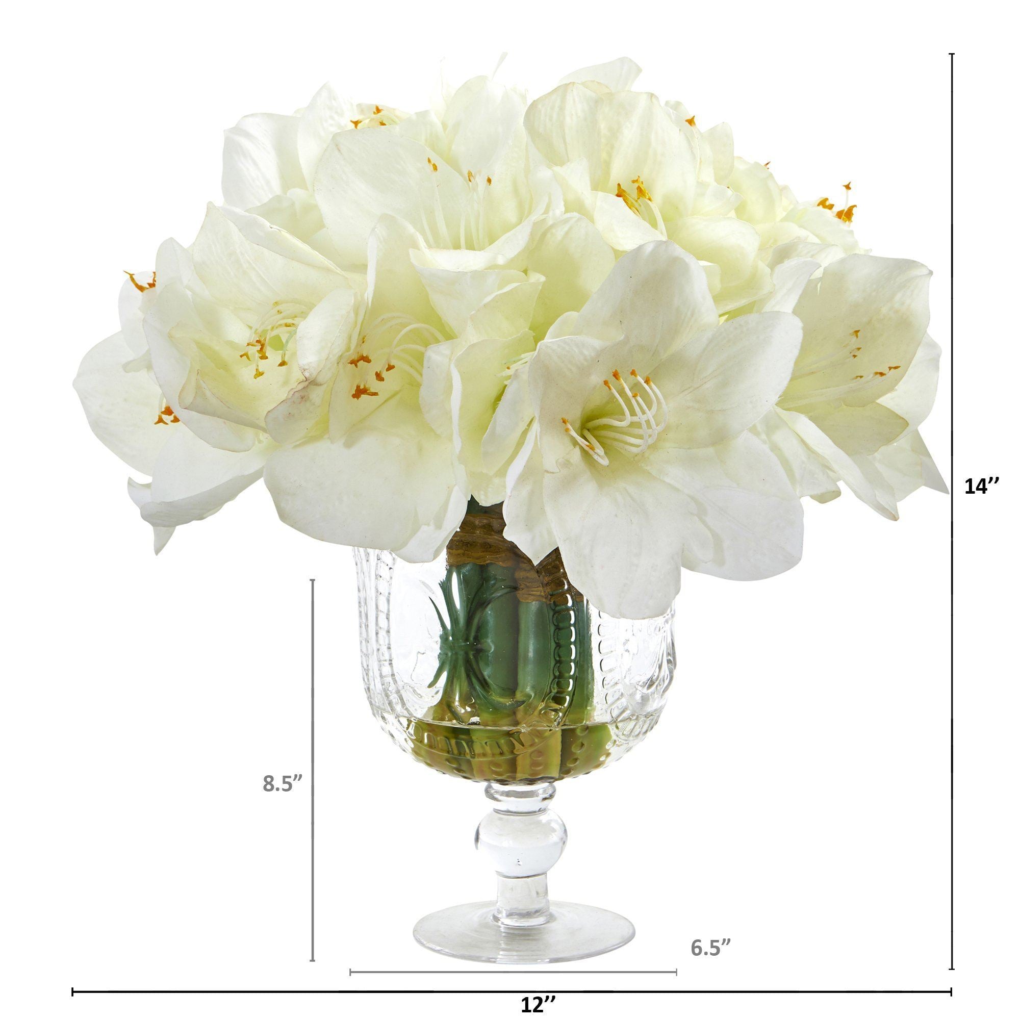 14” Amaryllis Bouquet Artificial Arrangement in Royal Vase