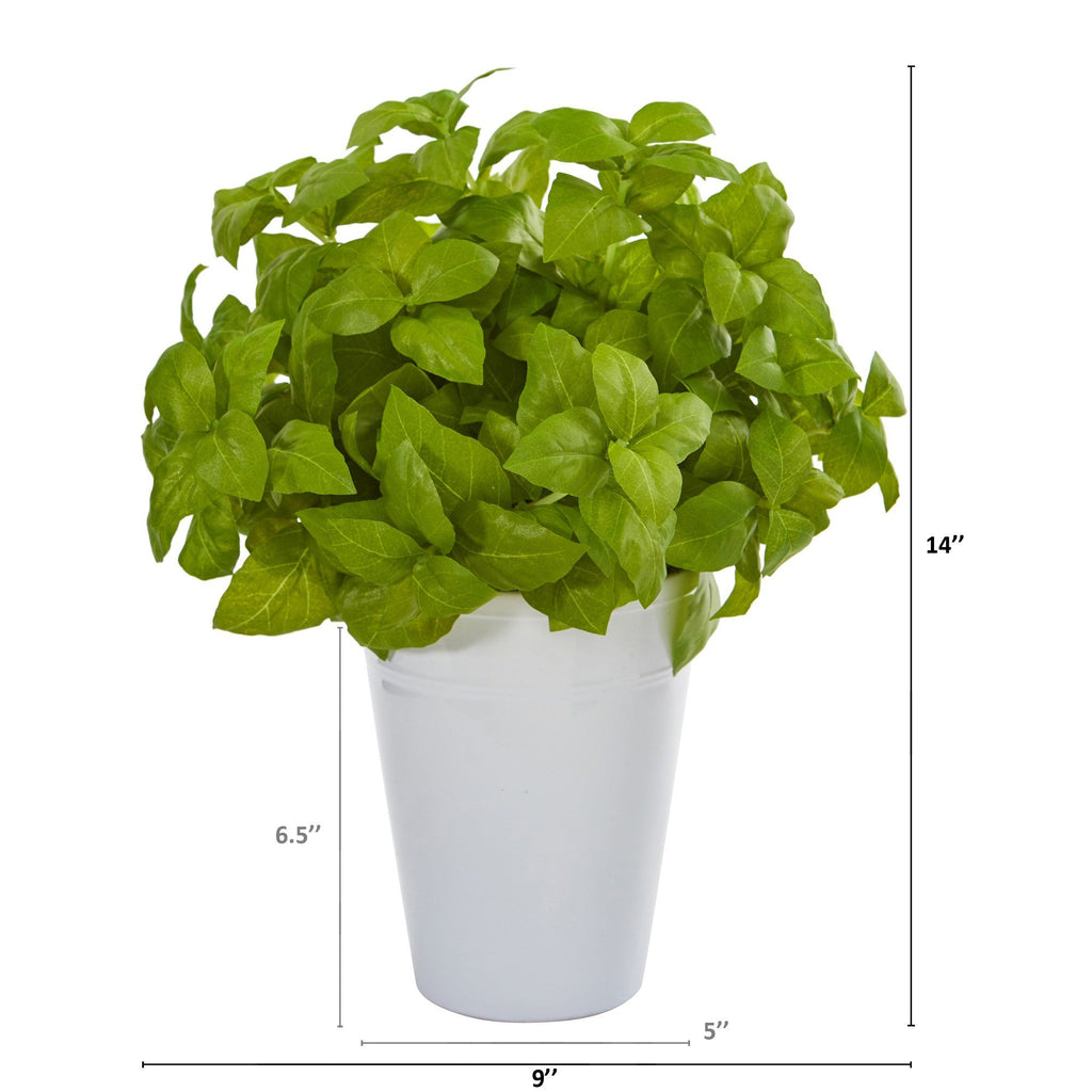 14” Basil Artificial Plant in White Planter