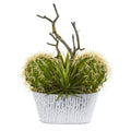 14” Cactus and Agave Succulent Artificial Plant in White Tin Planter