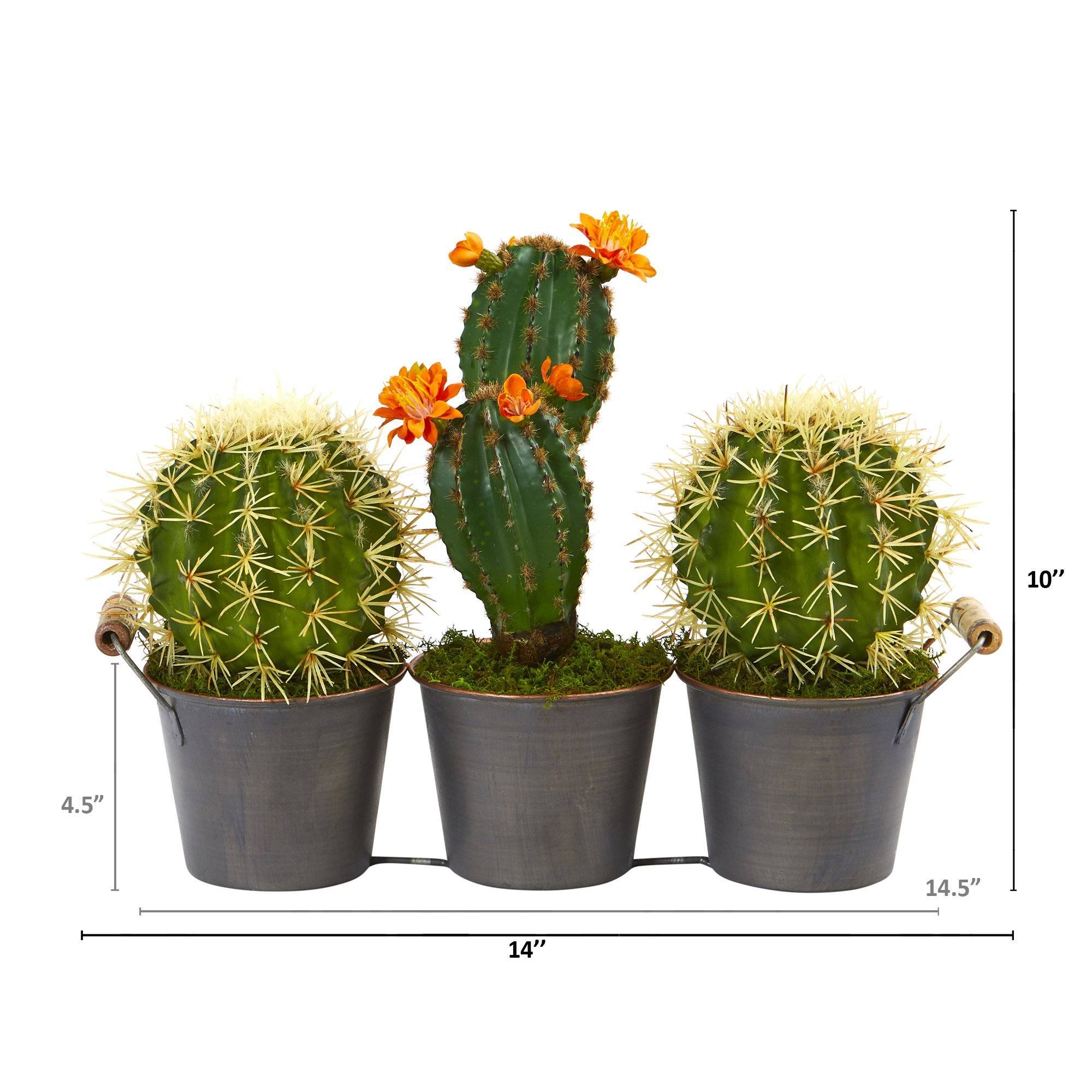 14” Cactus Artificial Plant in Triple Metal Planter
