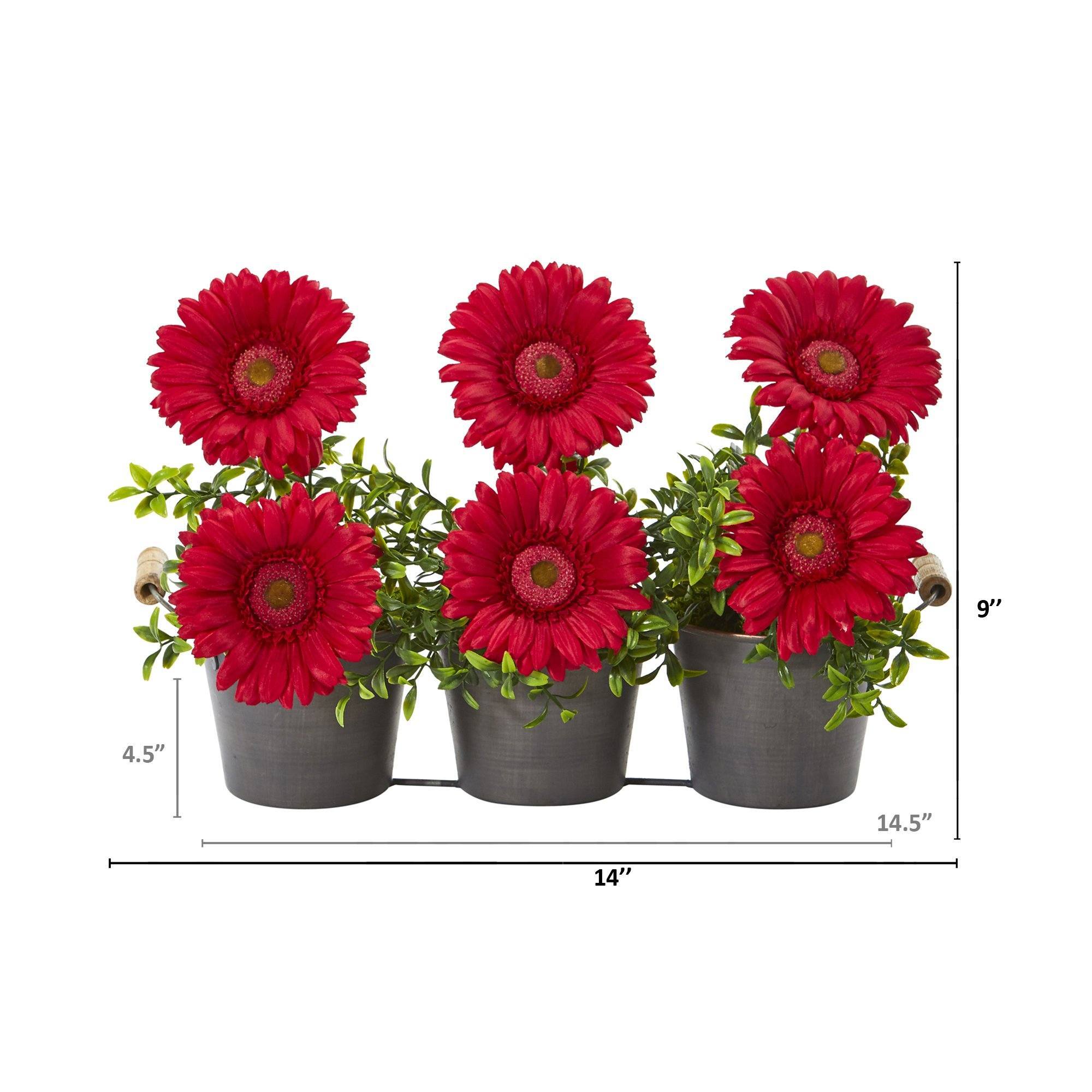 14” Gerber Daisy Artificial Arrangement in Trio Metal Vase
