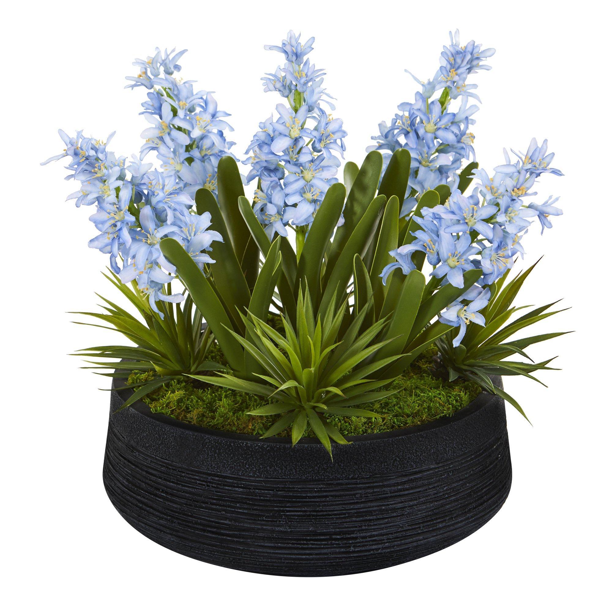 14” Hyacinth and Succulent Artificial Plant in Decorative Bowl