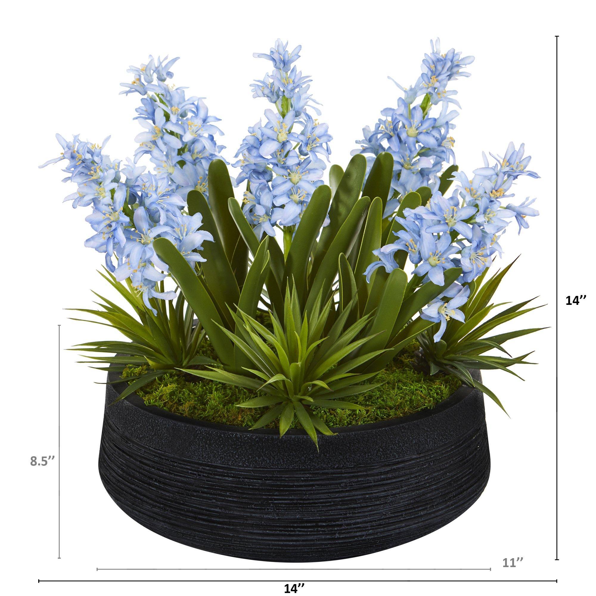 14” Hyacinth and Succulent Artificial Plant in Decorative Bowl