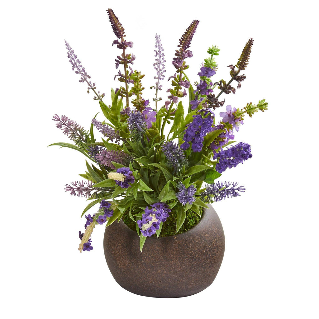 14” Lavender Artificial Arrangement in Stone Vase