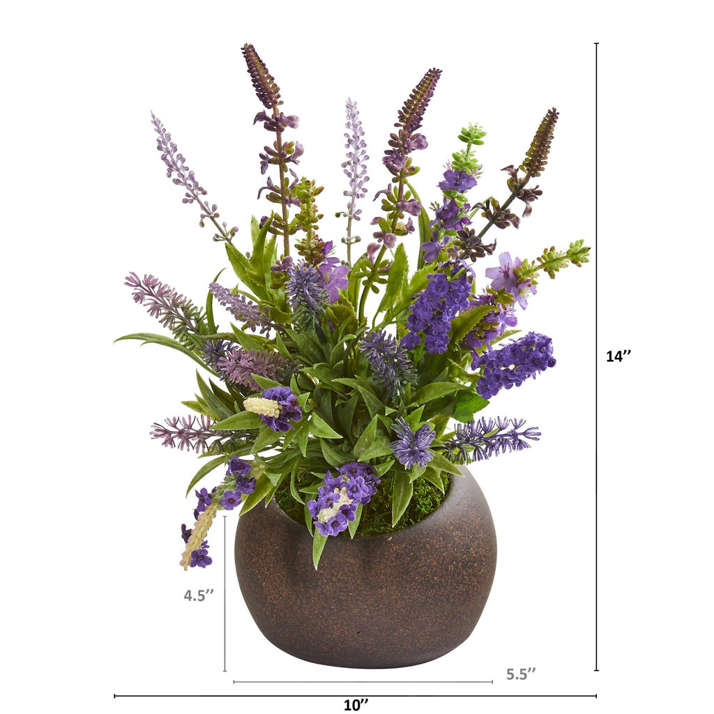 14” Lavender Artificial Arrangement in Stone Vase