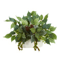 14” Mixed Greens Artificial Plant in White Planter