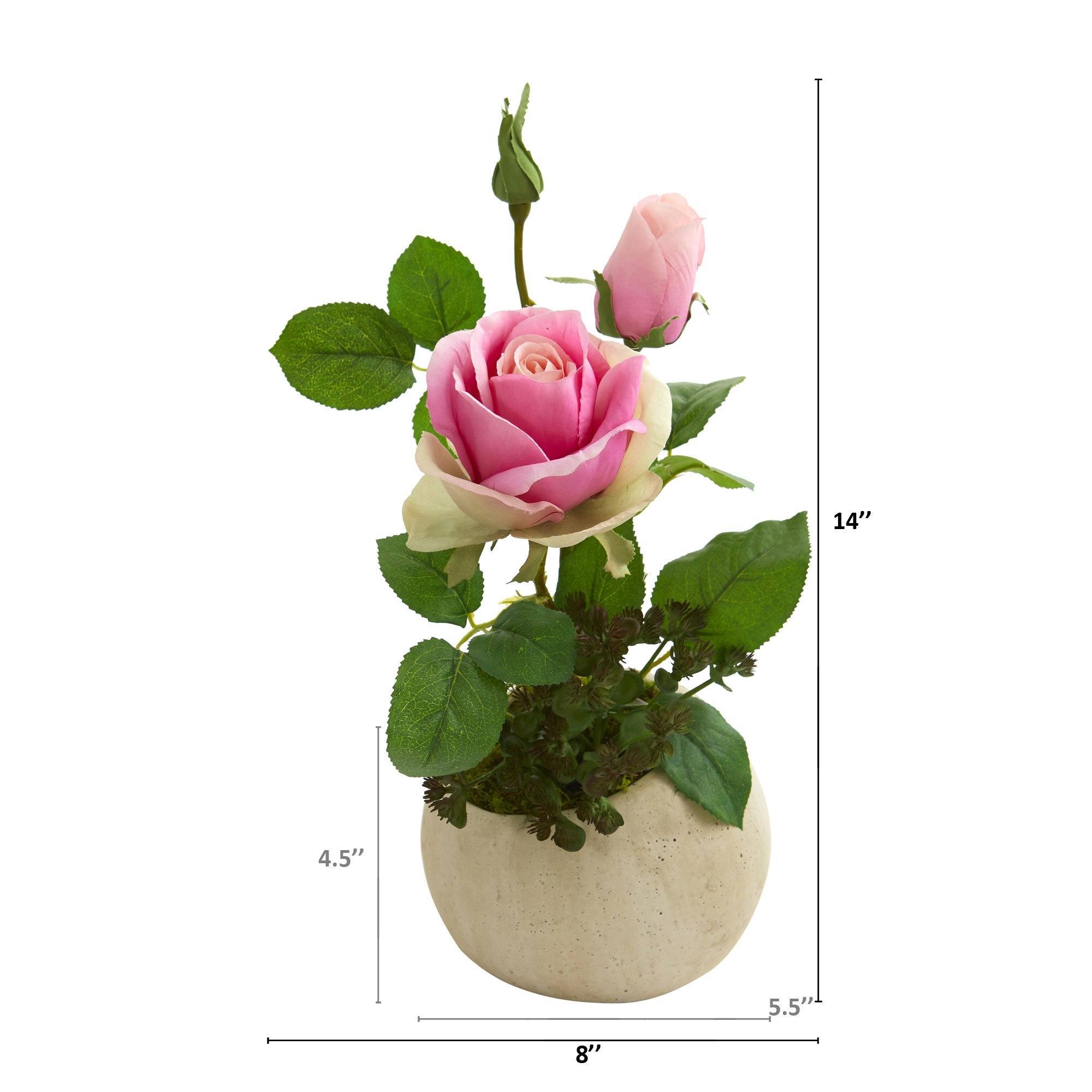 14” Rose and Sedum Succulent Artificial Arrangement in Stone Gray Vase