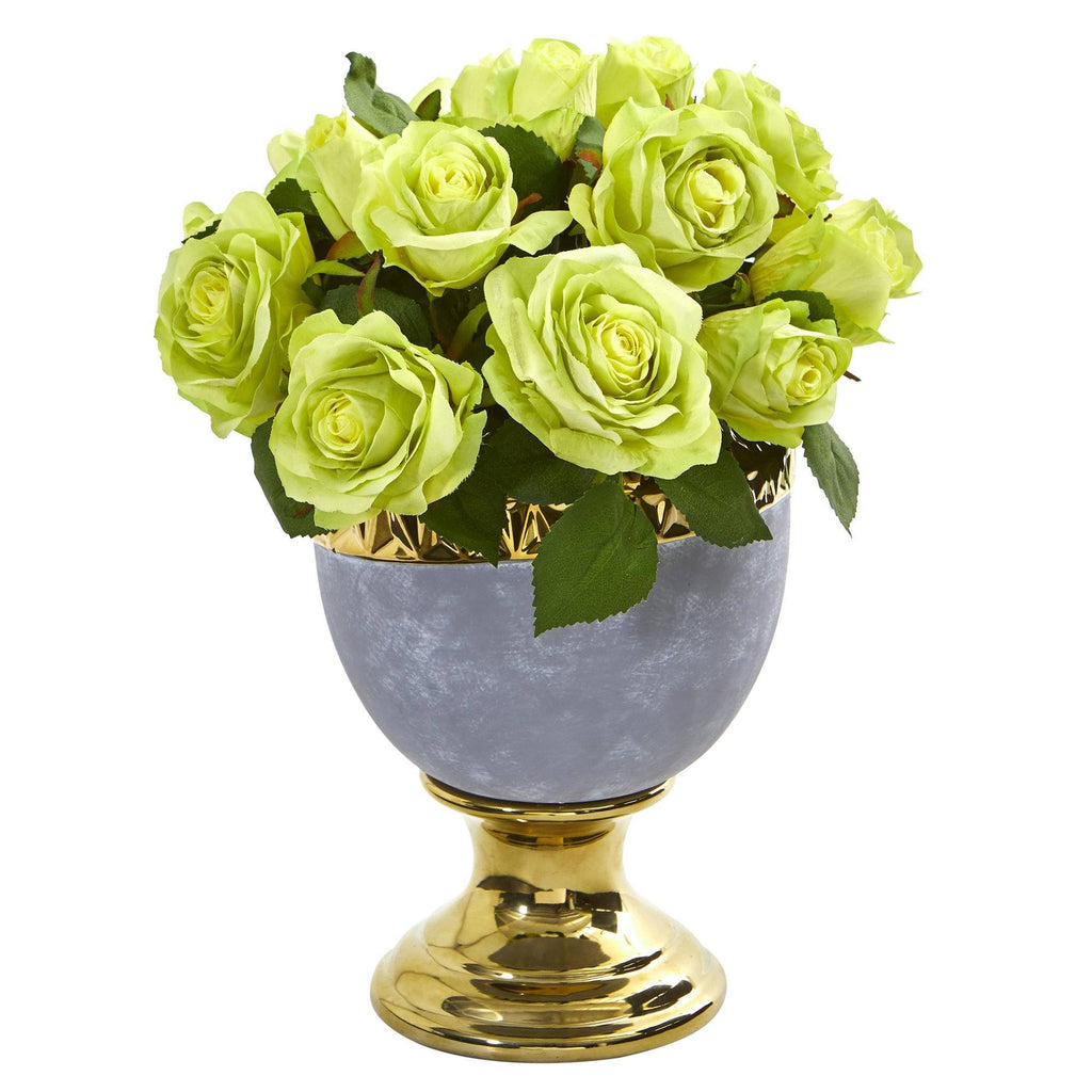 14” Rose Artificial Arrangement in Urn with Gold Trimming