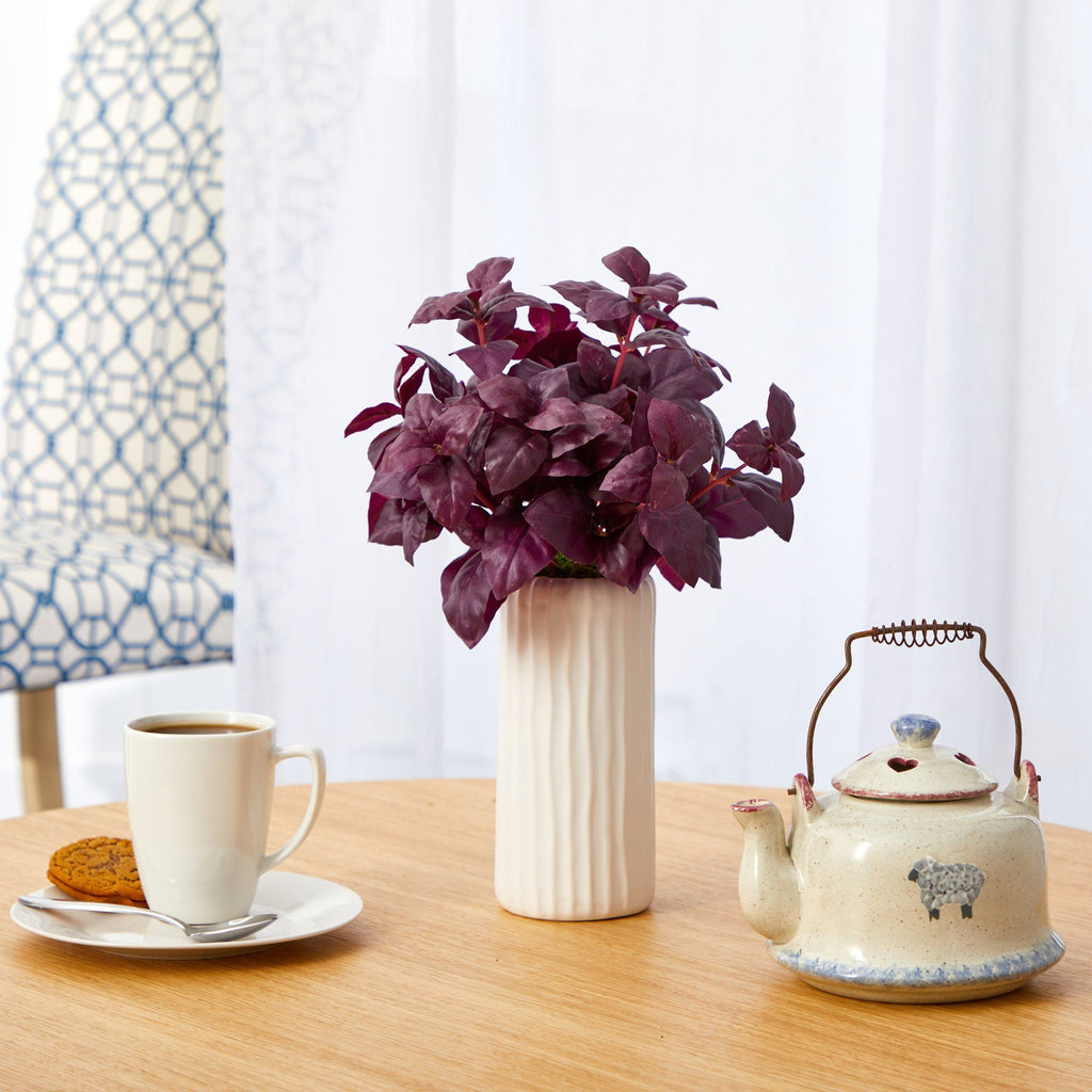 15” Basil Artificial Plant in White Planter