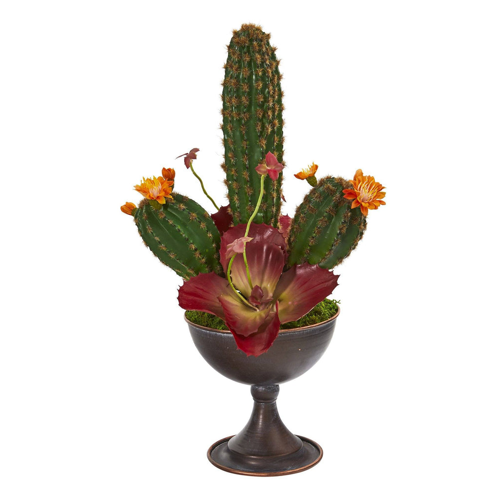 15” Cactus Artificial Plant in Metal Chalice