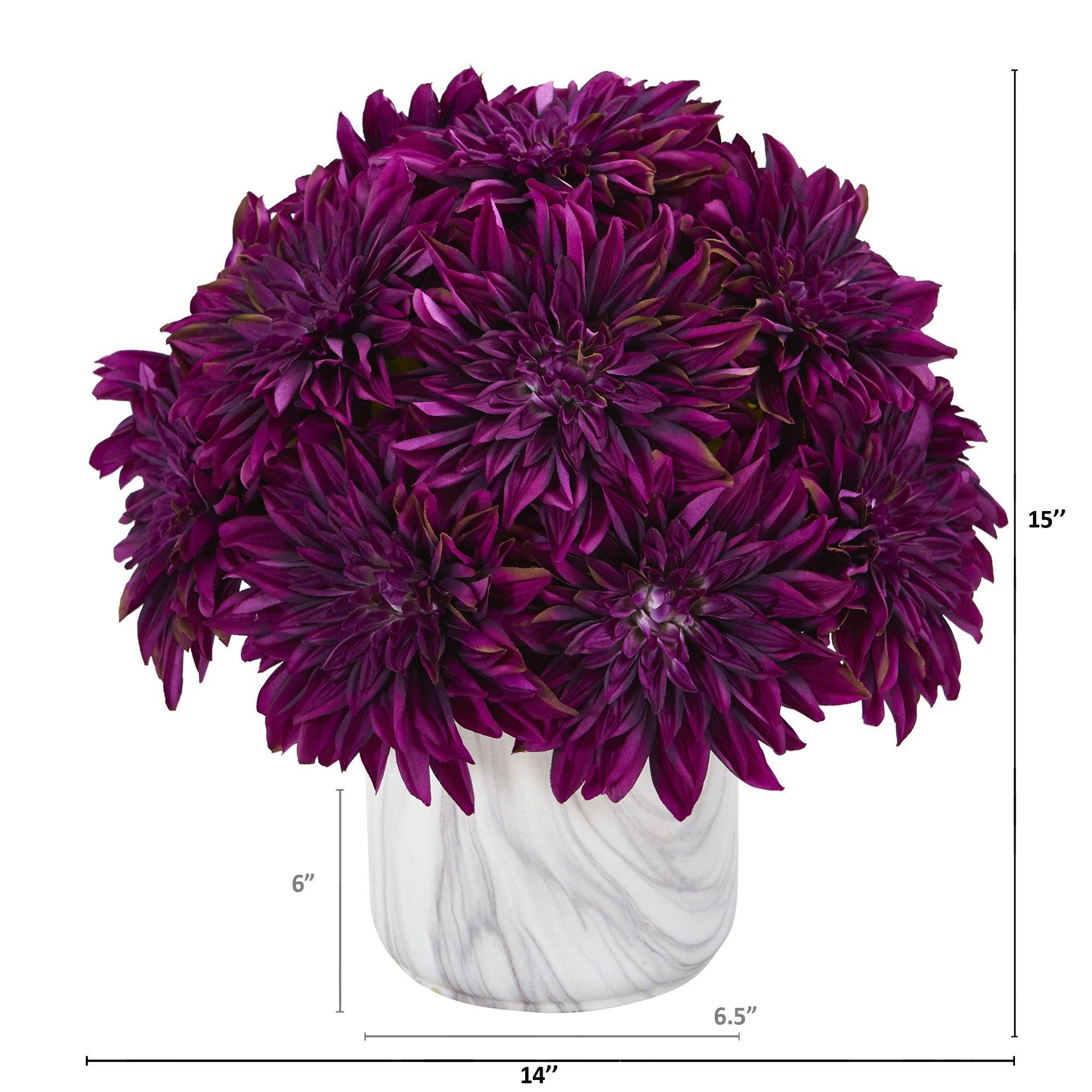 15” Dahlia Artificial Arrangement in Marble Finished Vase