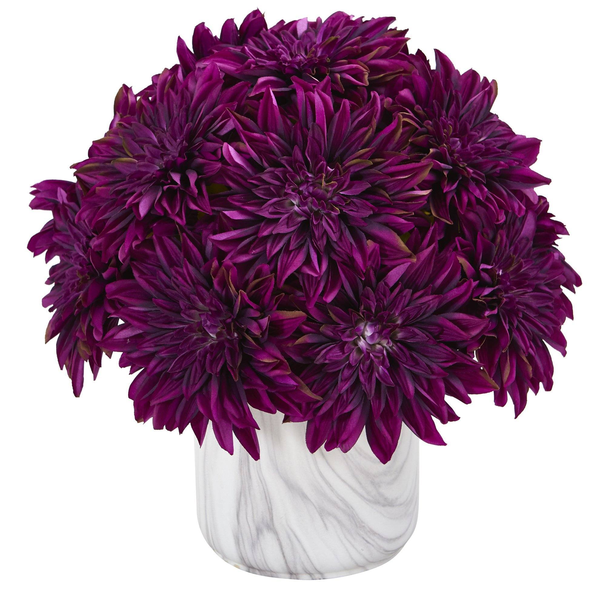 15” Dahlia Artificial Arrangement in Marble Finished Vase