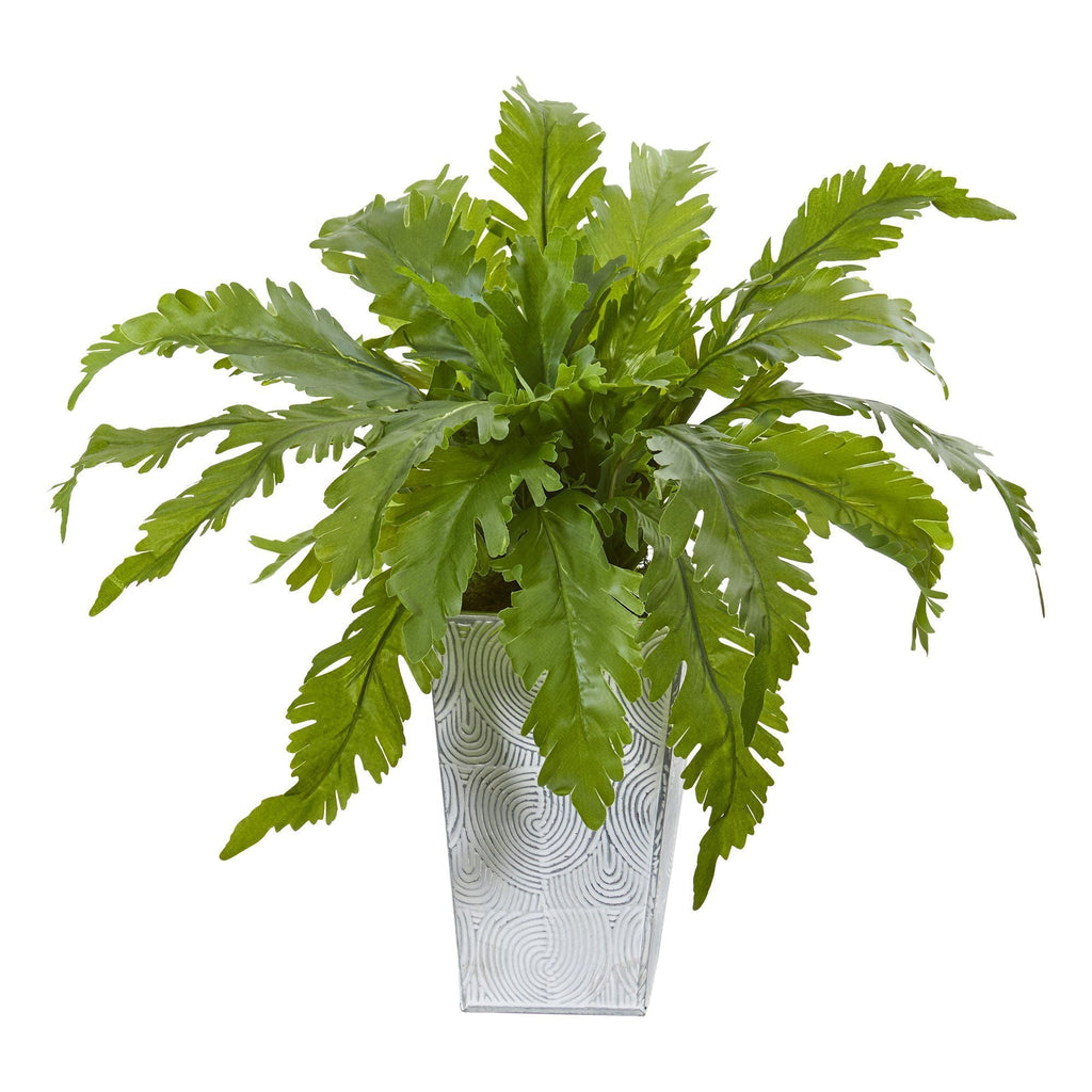 15” Fern Artificial Plant in White Planter