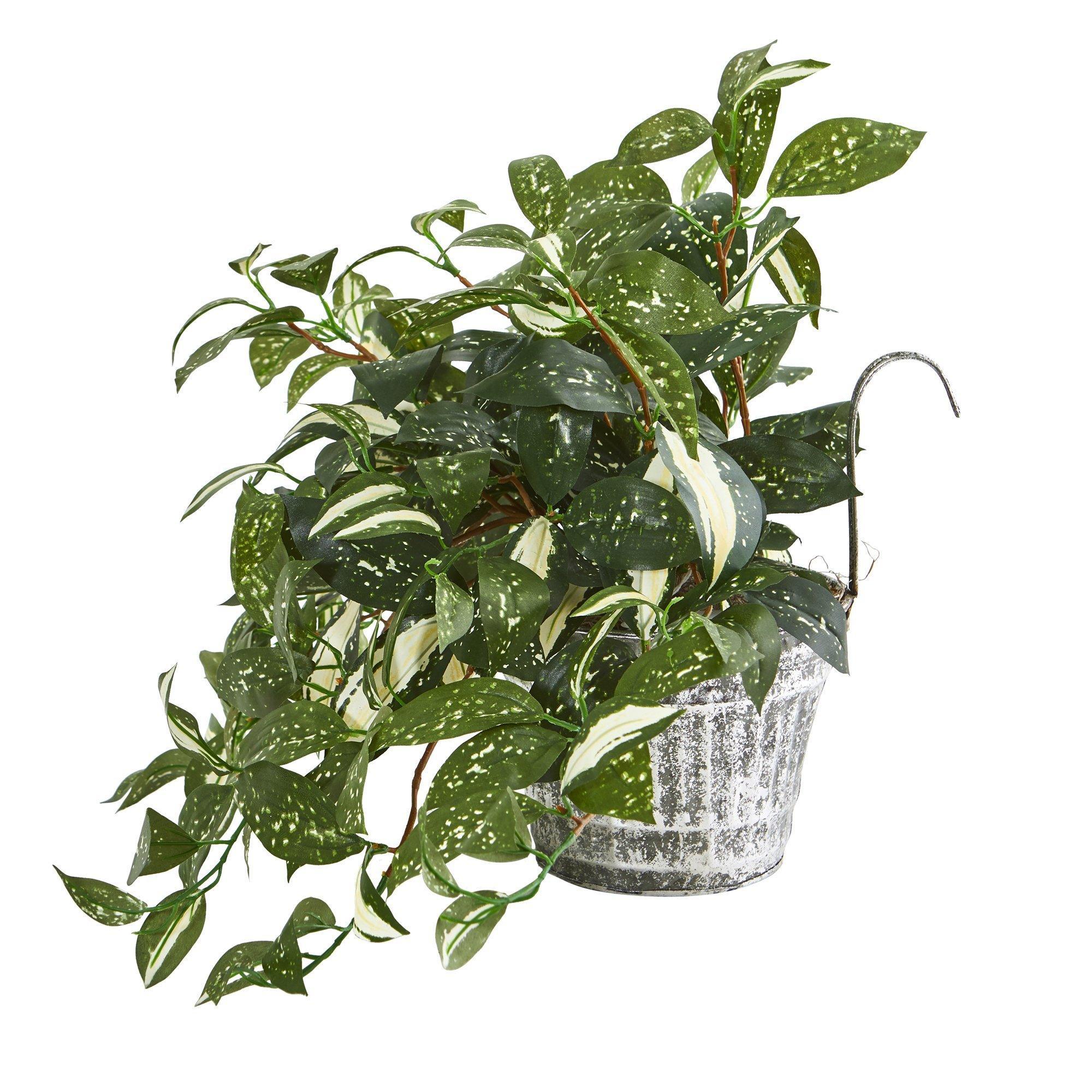 15” Florida Beauty Artificial Plant in Vintage Metal Hanging Planter