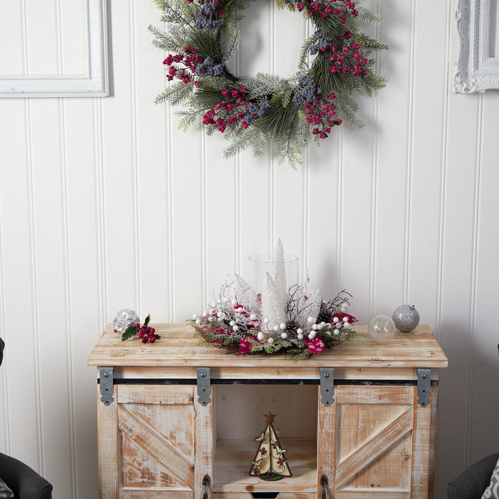 15” Holiday Lighted Forest Candle Holder Table Christmas Artificial Arrangement