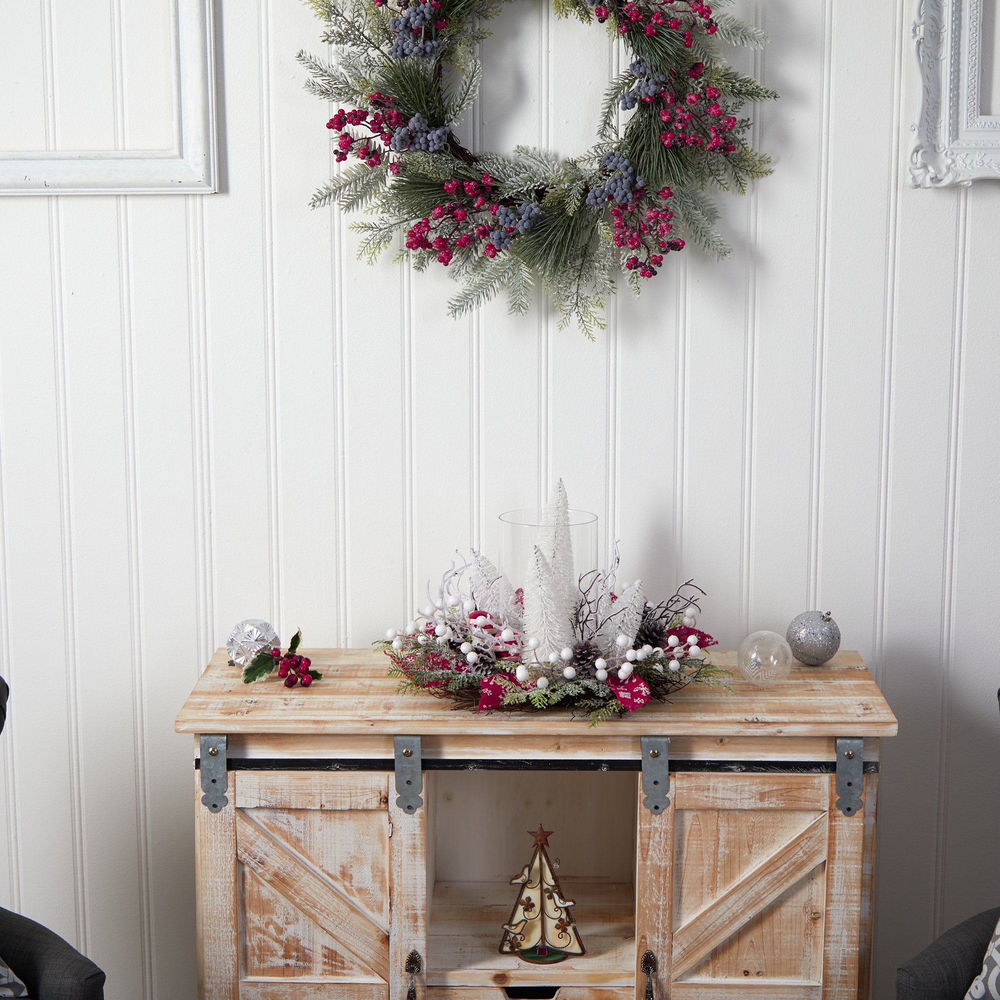 15” Holiday Lighted Forest Candle Holder Table Christmas Artificial Arrangement