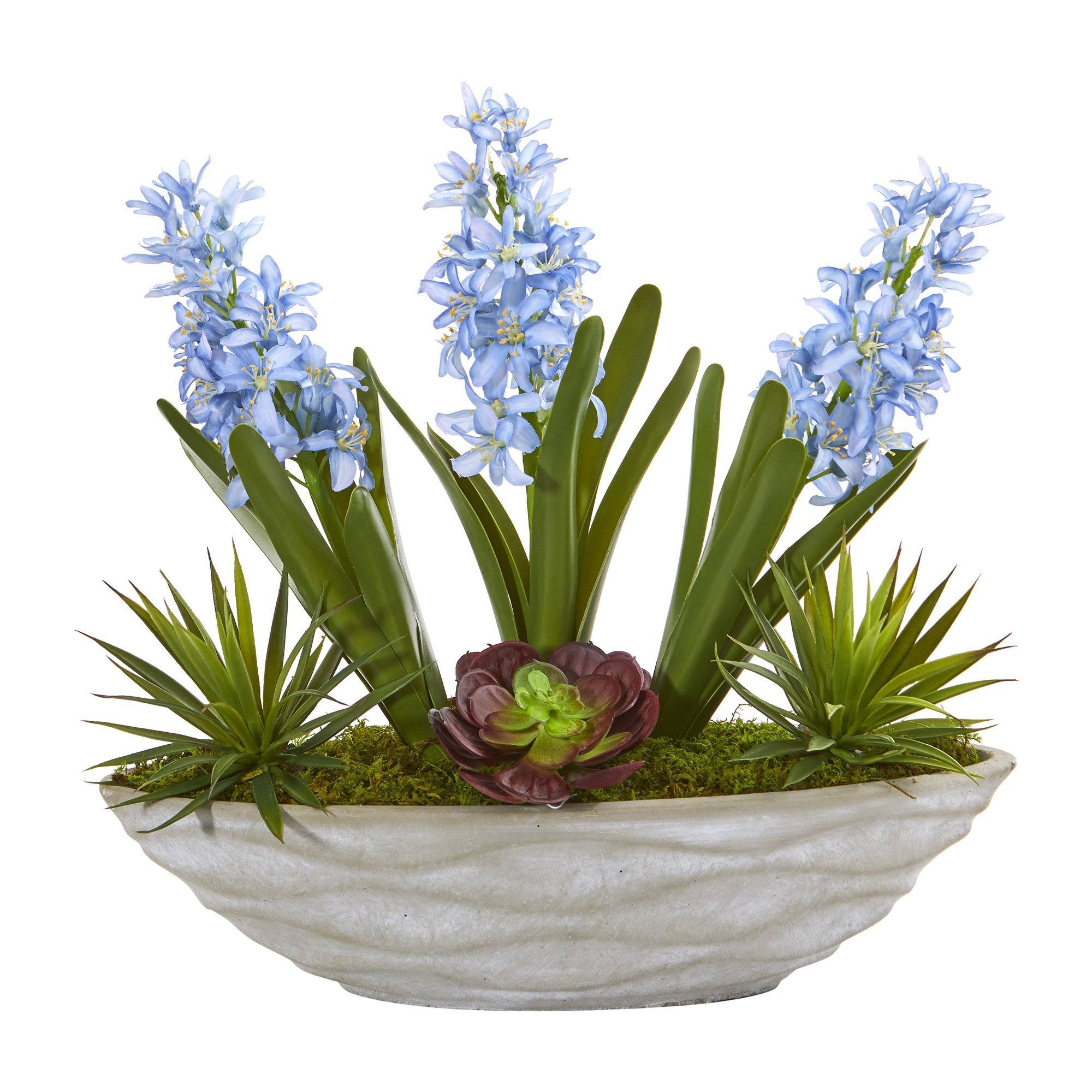 15” Hyacinth and Succulent Artificial Plant in Decorative Planter