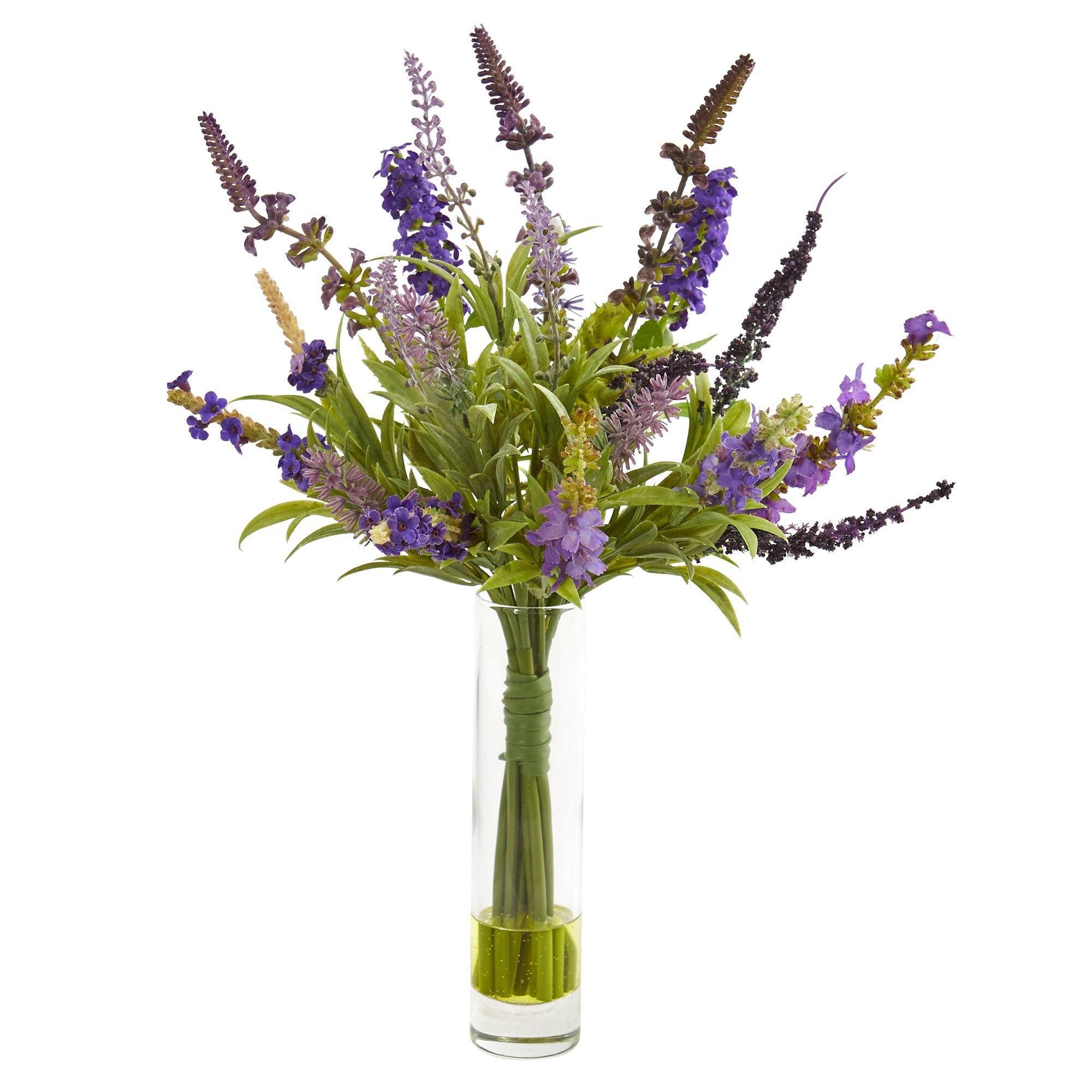 15” Lavender Artificial Arrangement in Glass Vase (Set of 2)