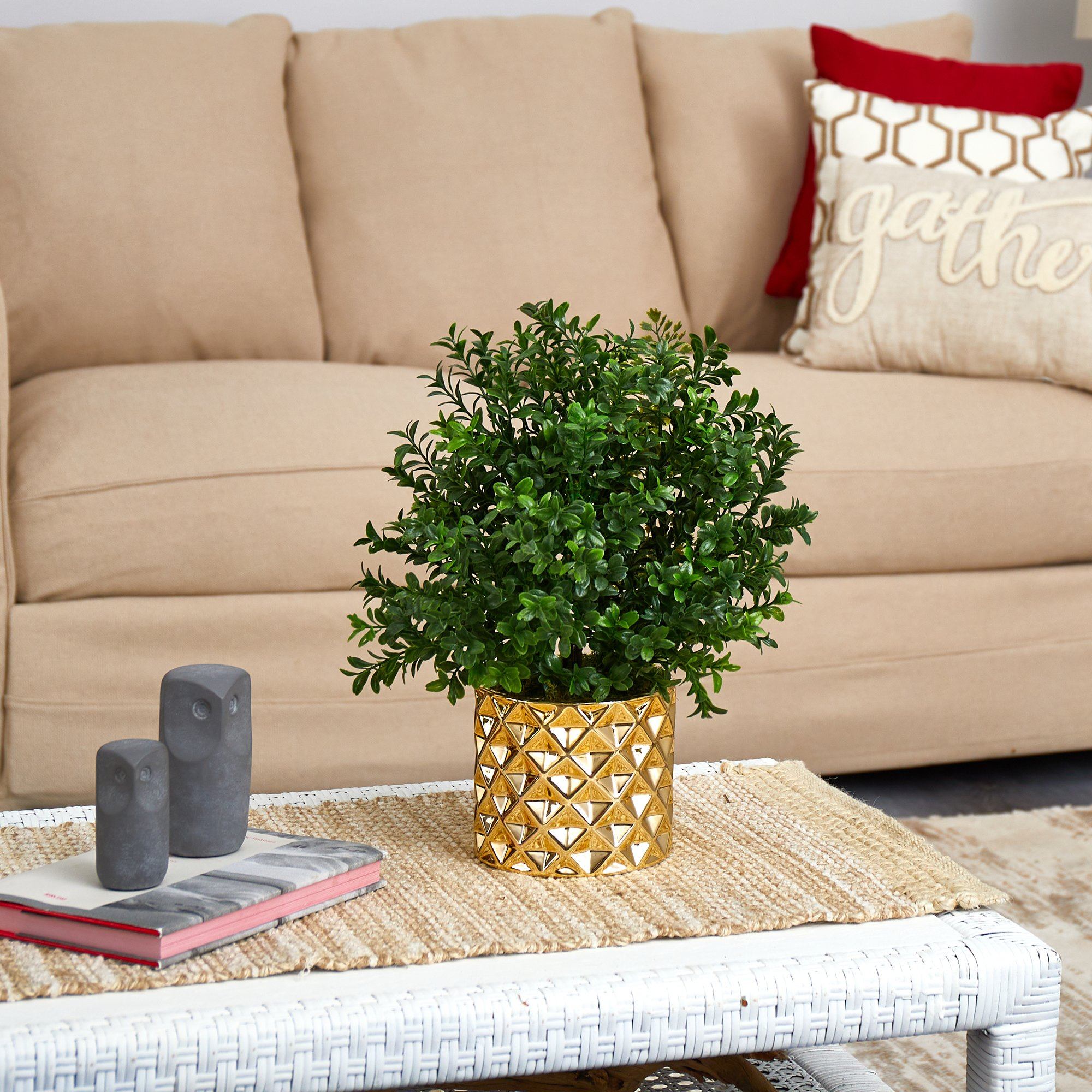 15” Sweet Grass Artificial Plant Gold Planter (Indoor/Outdoor)