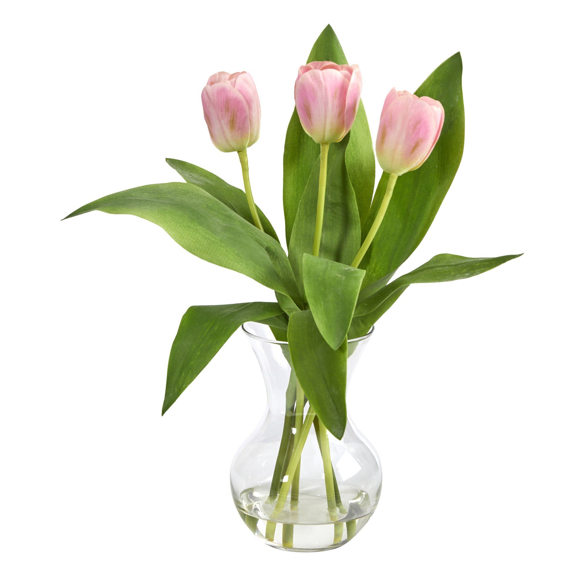 15” Tulip Artificial Arrangement in Glass Vase