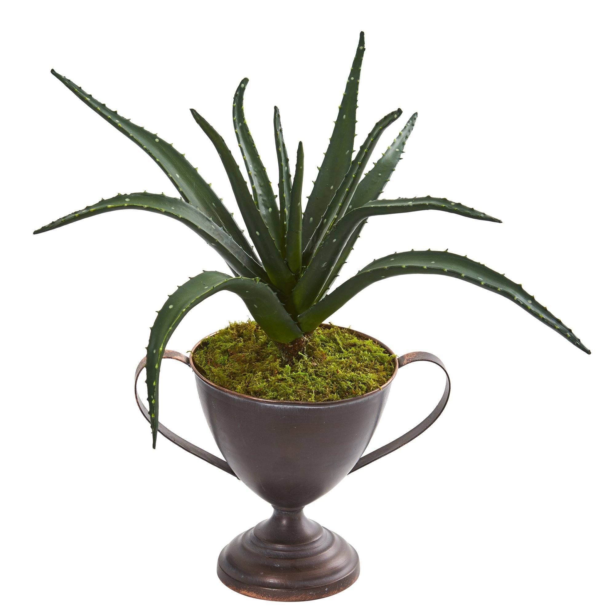 16” Aloe Succulent Artificial Plant in Metal Goblet