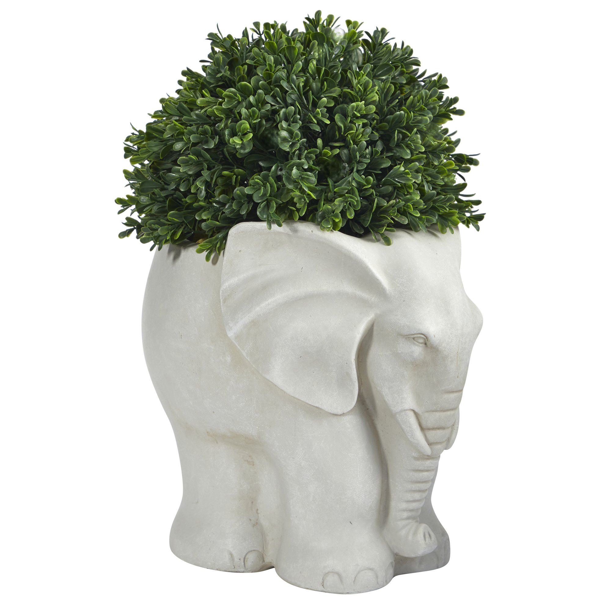16” Boxwood Topiary Artificial Plant in Elephant Shaped Planter (Indoor/Outdoor)