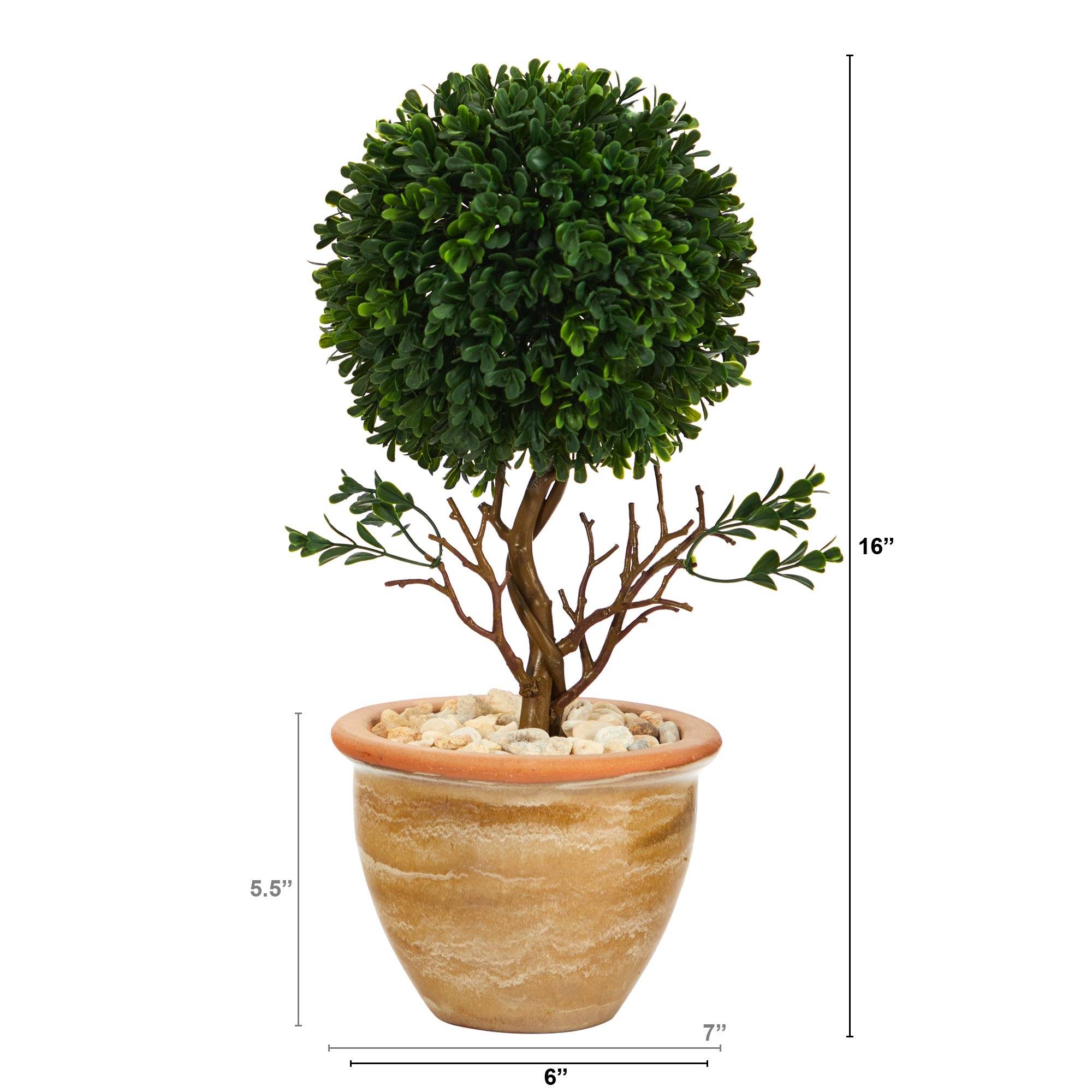 16” Boxwood Topiary Artificial Tree in Ceramic Planter  (Indoor/Outdoor)