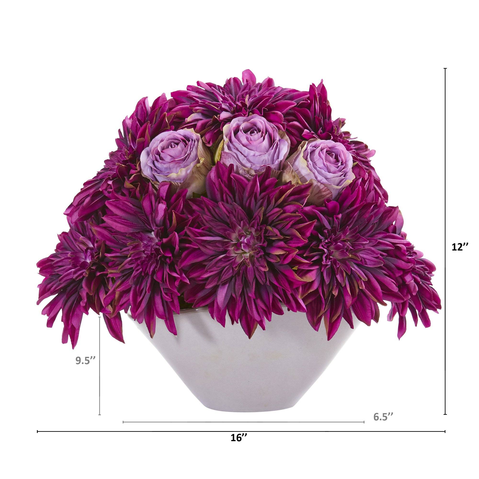 16” Dahlia and Rose Artificial Arrangement in Gray Vase