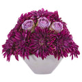 16” Dahlia and Rose Artificial Arrangement in Gray Vase
