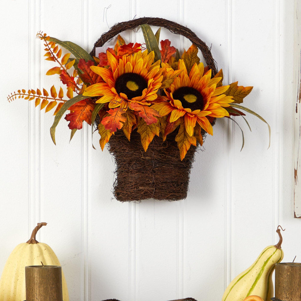 16” Fall Sunflower Artificial Autumn Arrangement in Decorative Basket