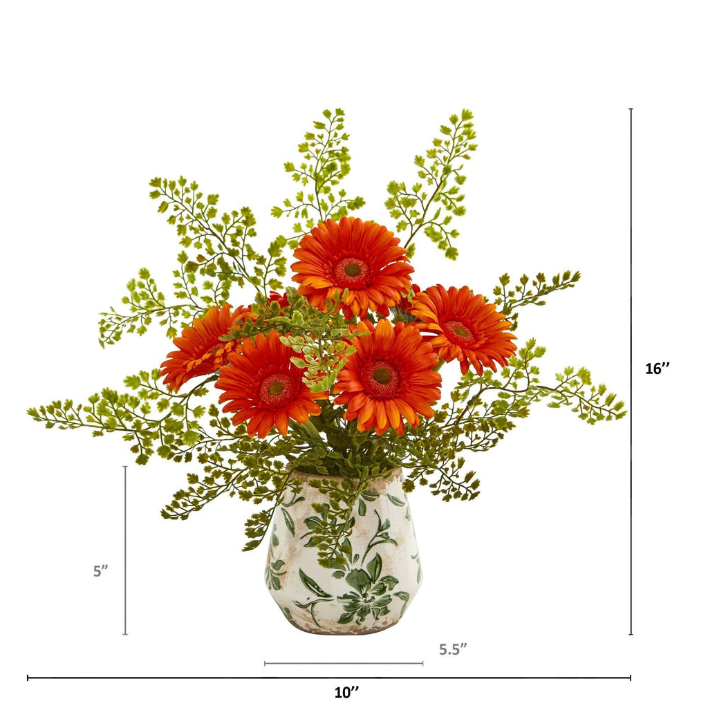 16” Gerber Daisy and Maiden Hair Arrangement in Vase
