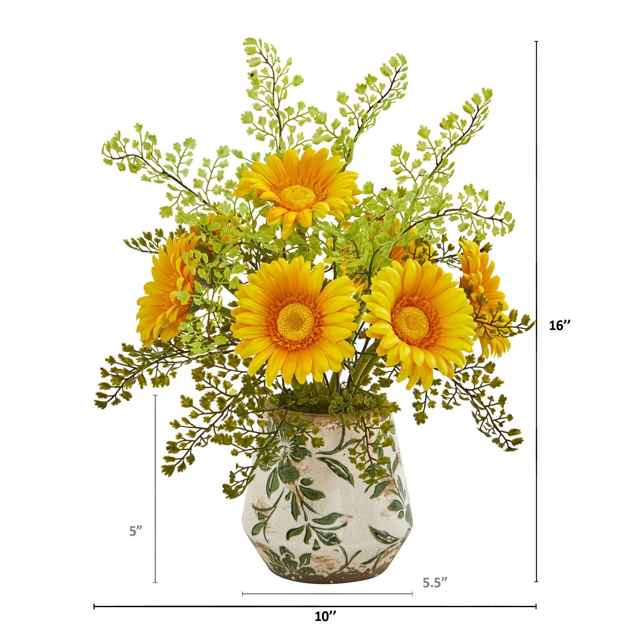16” Gerber Daisy and Maiden Hair Arrangement in Vase
