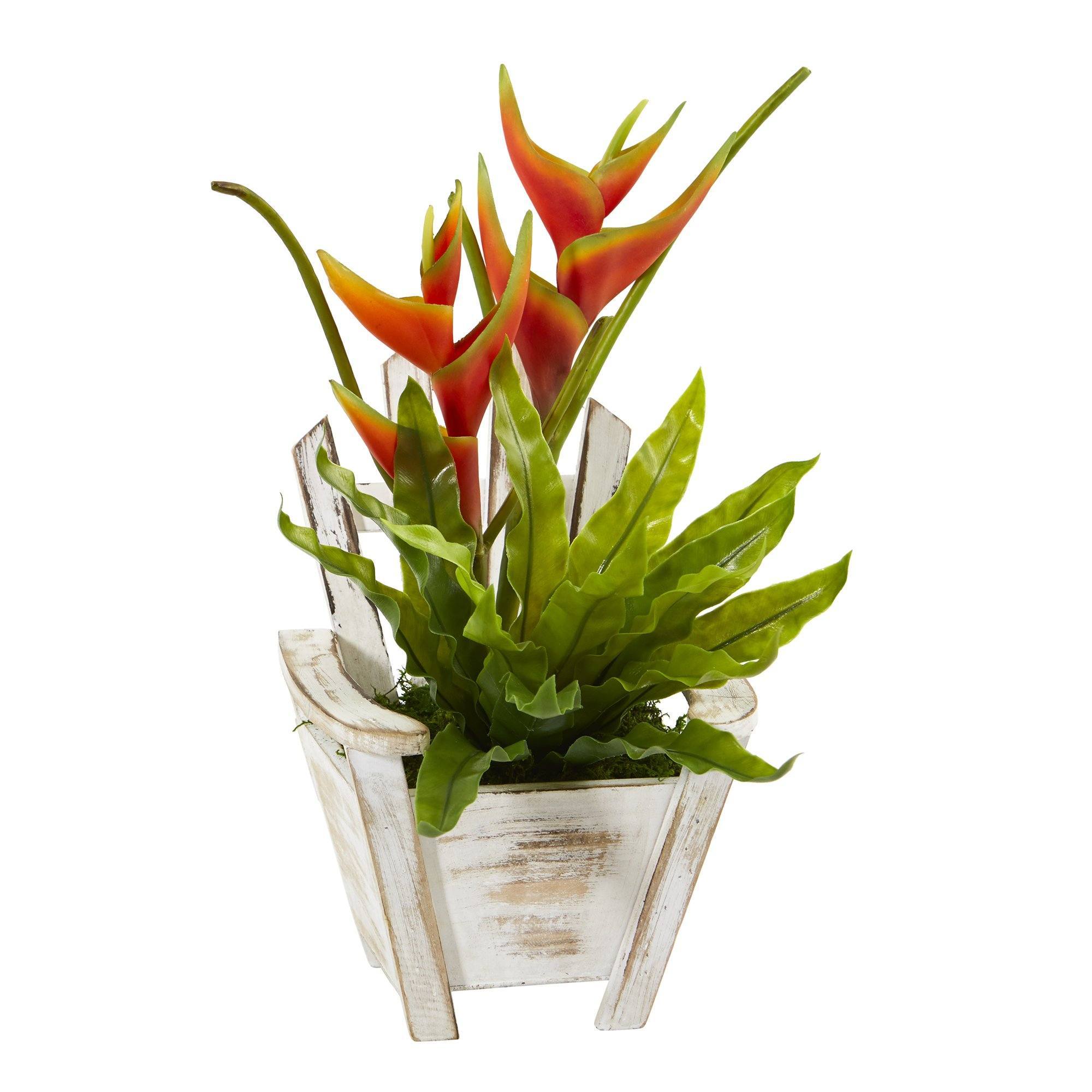 16” Heliconia and Birds Nest Fern Artificial Plant in Chair Planter