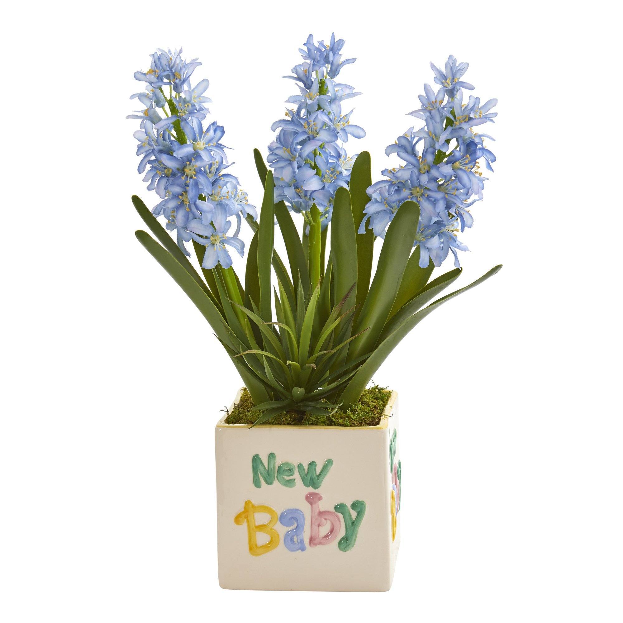 16” Hyacinth and Agave Artificial Plant in “New Baby” Planter