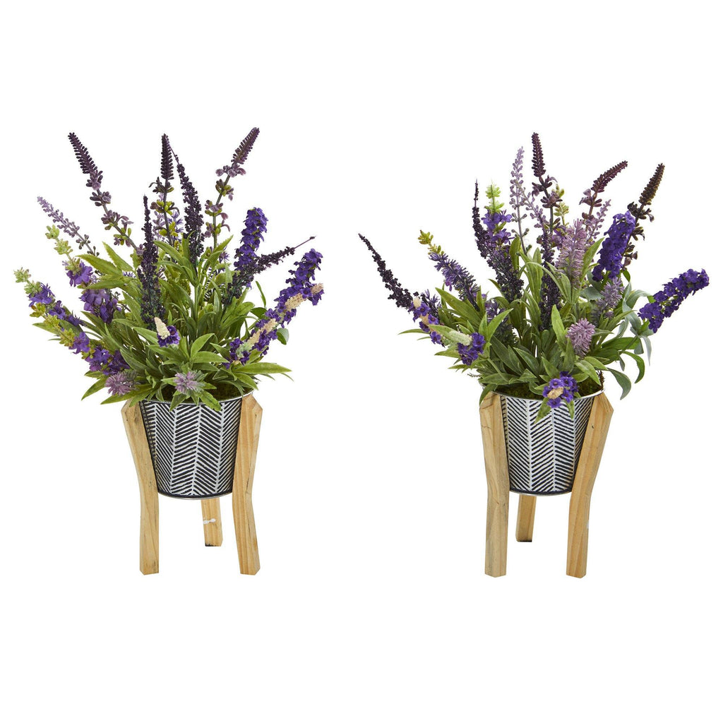 16” Lavender Artificial Plant in Tin Planter with Legs (Set of 2)