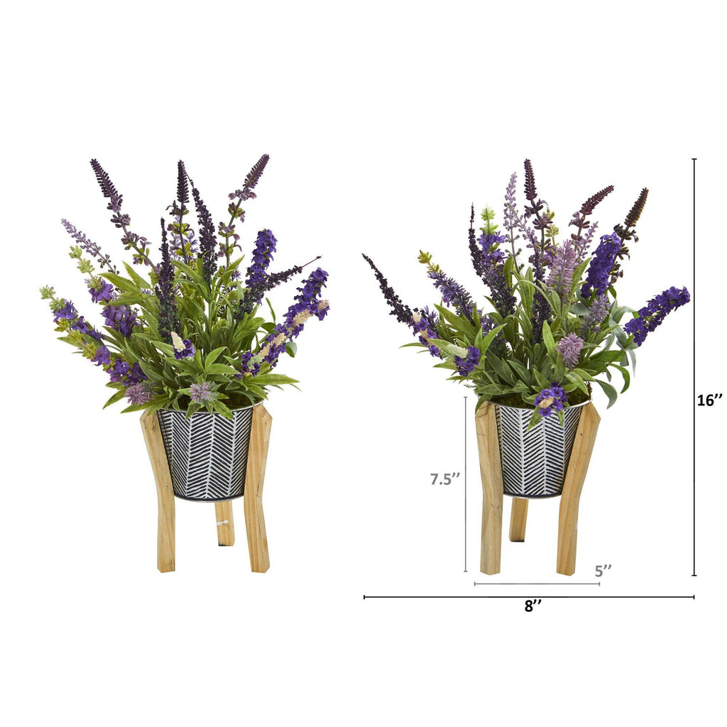 16” Lavender Artificial Plant in Tin Planter with Legs (Set of 2)