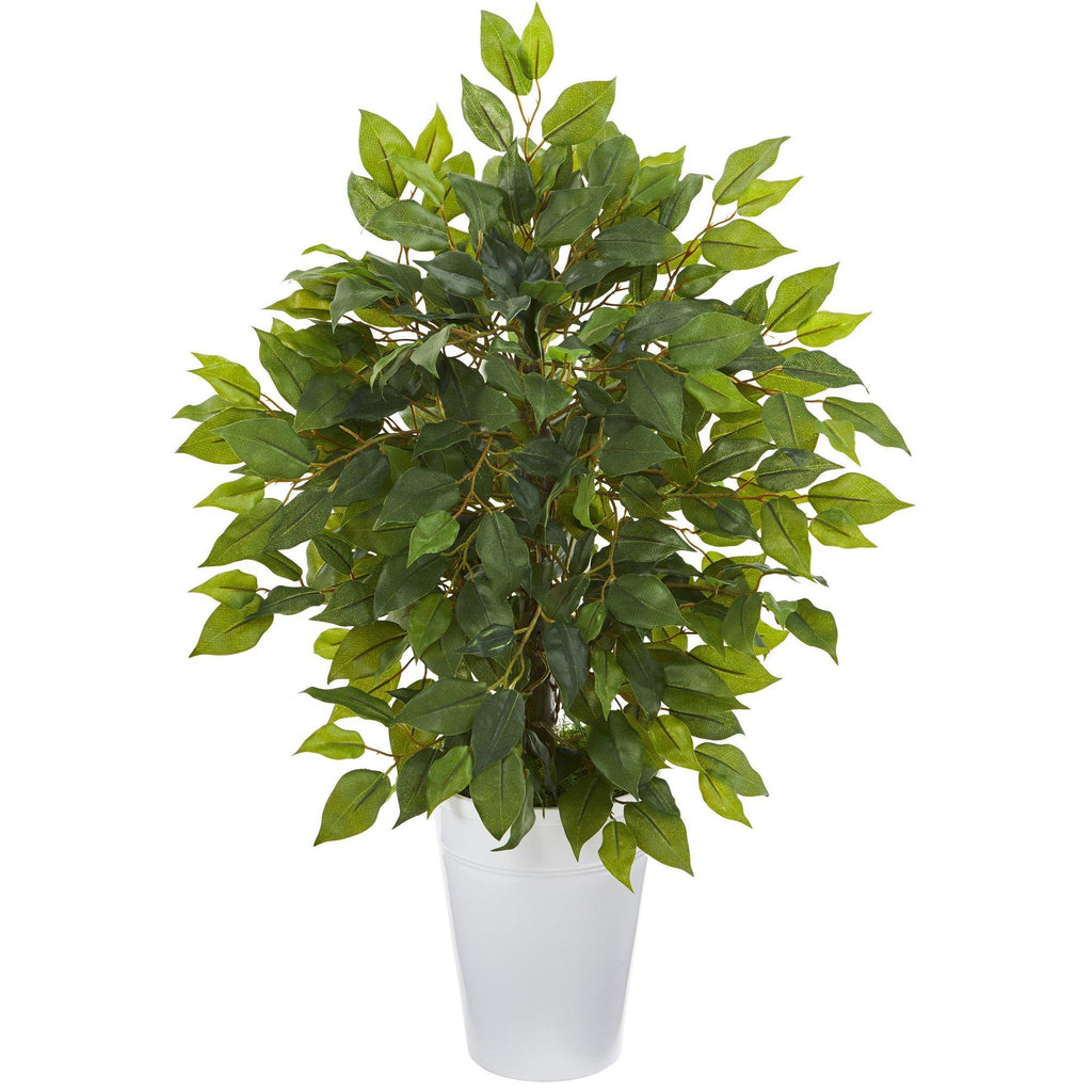 16” Mini Ficus Artificial Tree in White Planter