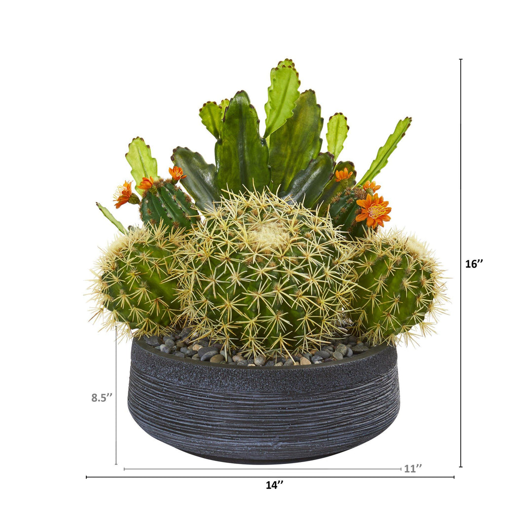 16” Mixed Cactus Artificial Plant in Decorative Bowl