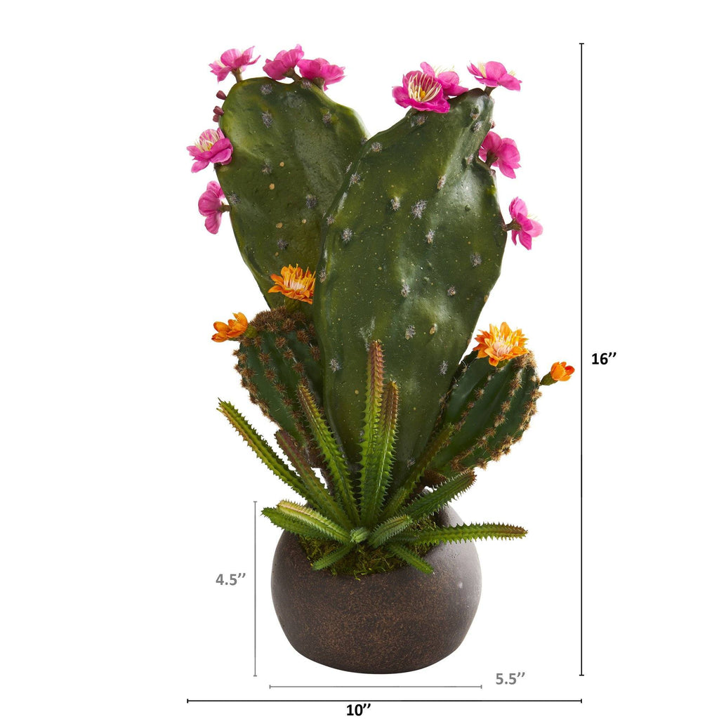 16” Mixed Cactus Artificial Plant in Stone Planter