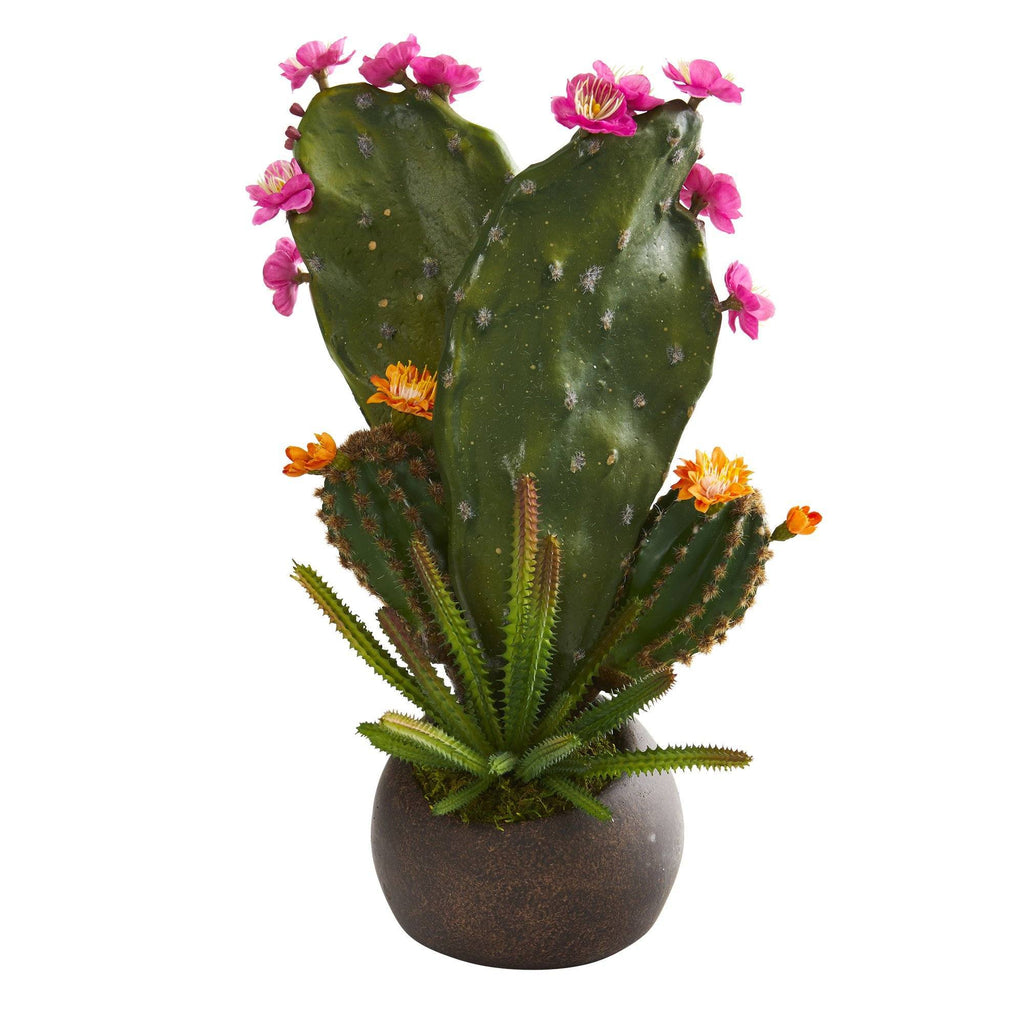 16” Mixed Cactus Artificial Plant in Stone Planter
