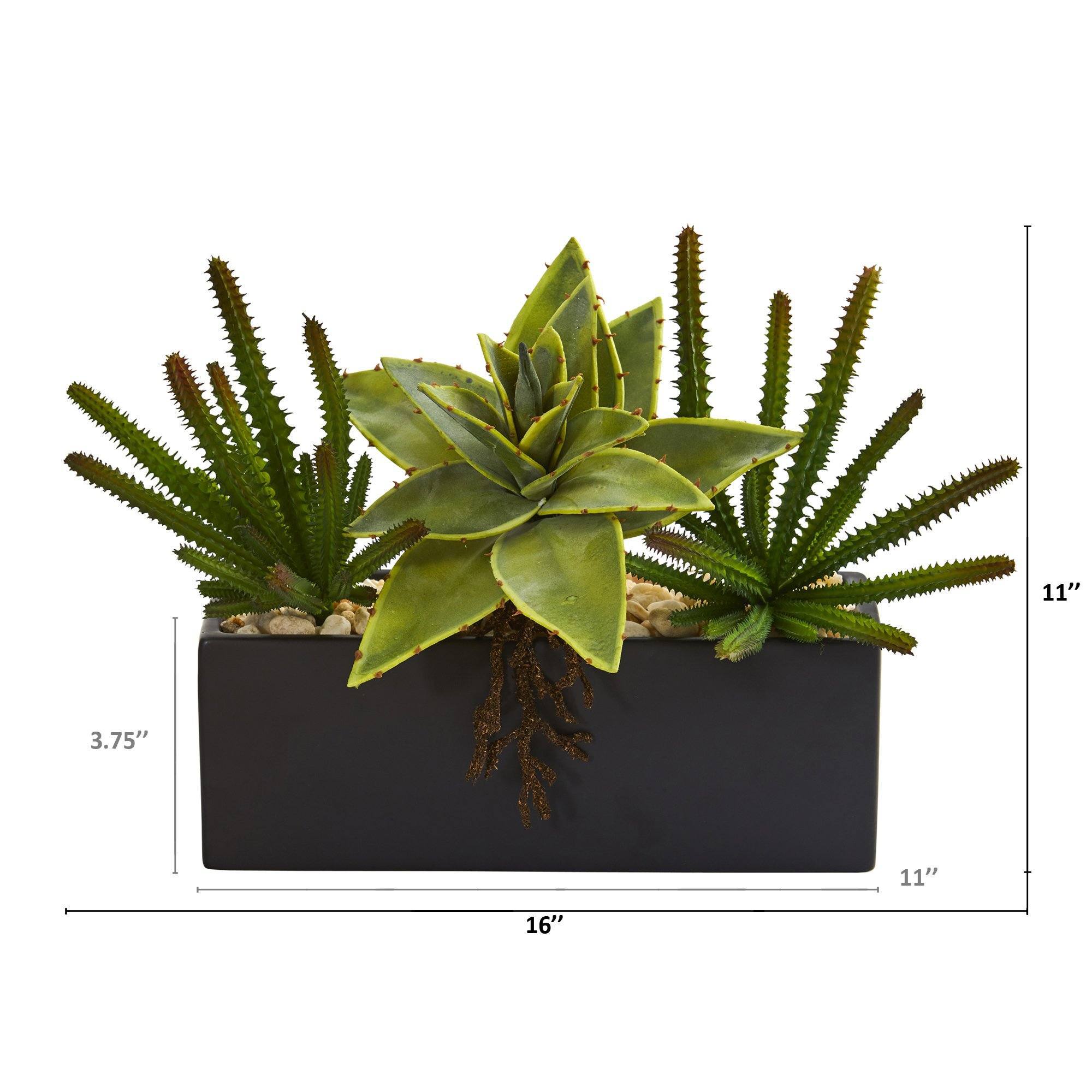 16” Mixed Succulent Artificial Plant in Black Planter