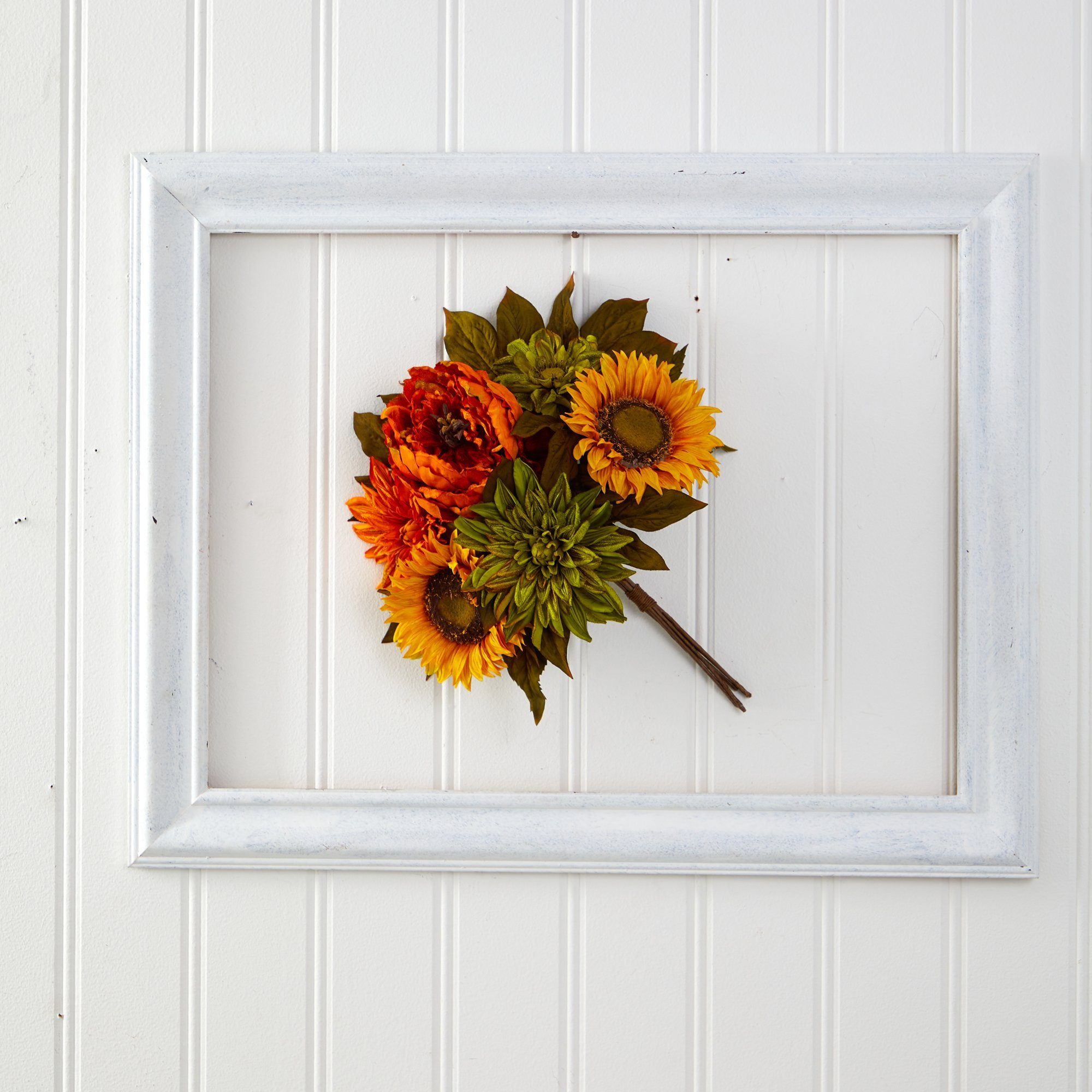 16” Peony, Dahlia and Sunflower Artificial Flower Bouquet (Set of 2)